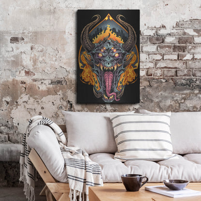 Luxe Metal Art 'Demon Face and Fire Skulls' by Flyland Designs, Metal Wall Art,24x36