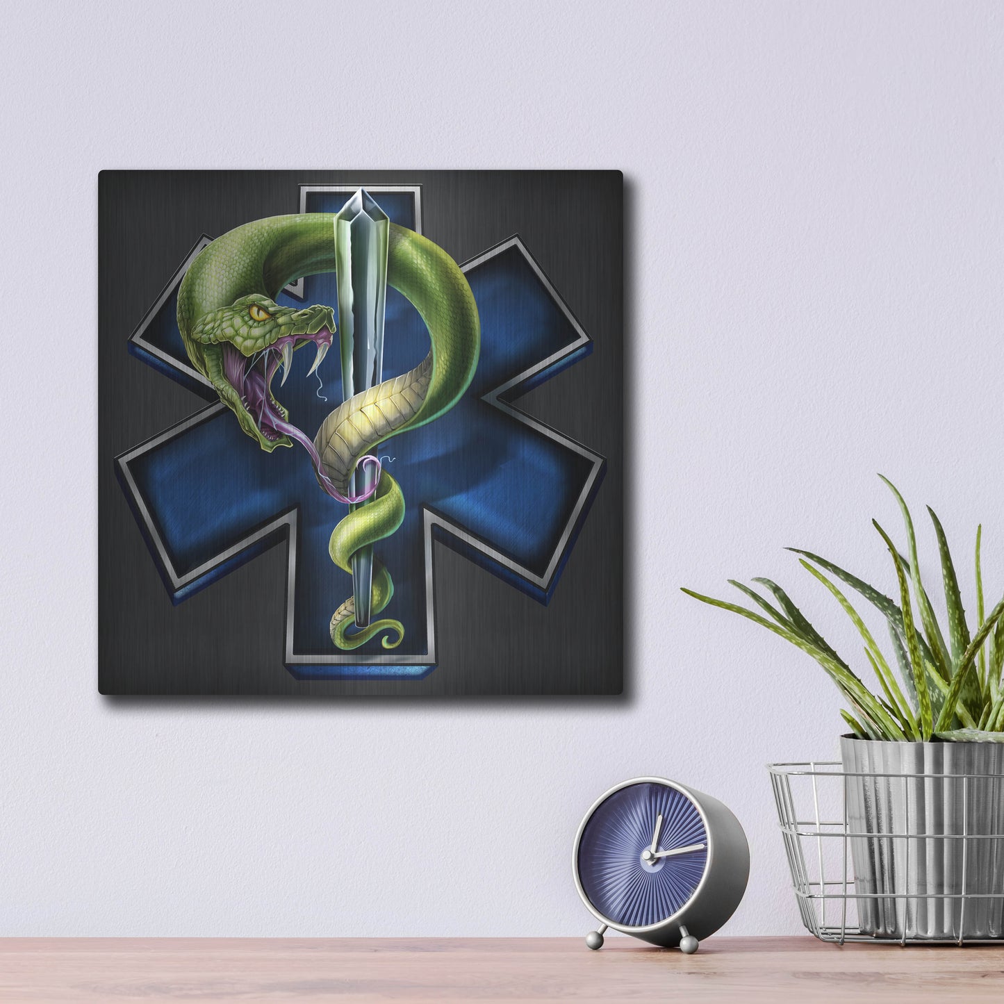 Luxe Metal Art 'EMS Star of Life With Snake' by Flyland Designs, Metal Wall Art,12x12