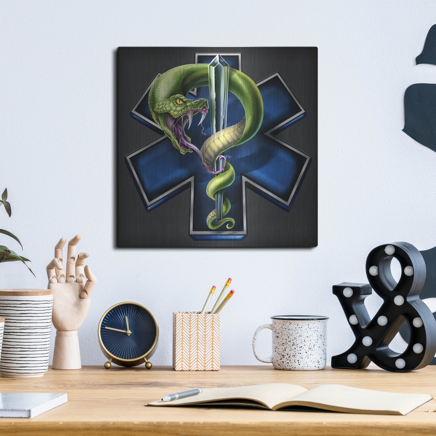 Luxe Metal Art 'EMS Star of Life With Snake' by Flyland Designs, Metal Wall Art,12x12