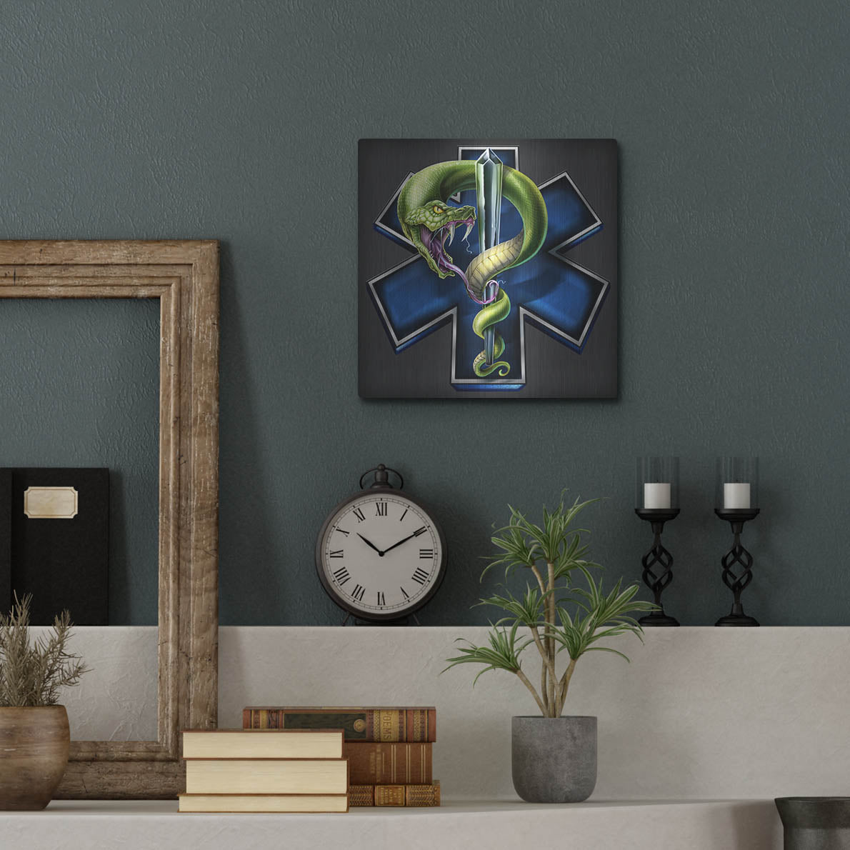 Luxe Metal Art 'EMS Star of Life With Snake' by Flyland Designs, Metal Wall Art,12x12