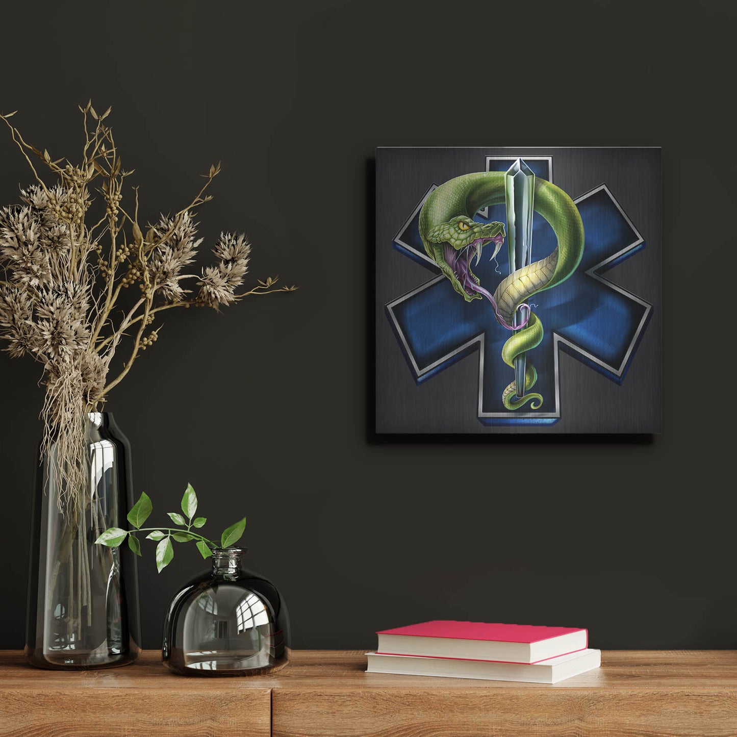 Luxe Metal Art 'EMS Star of Life With Snake' by Flyland Designs, Metal Wall Art,12x12