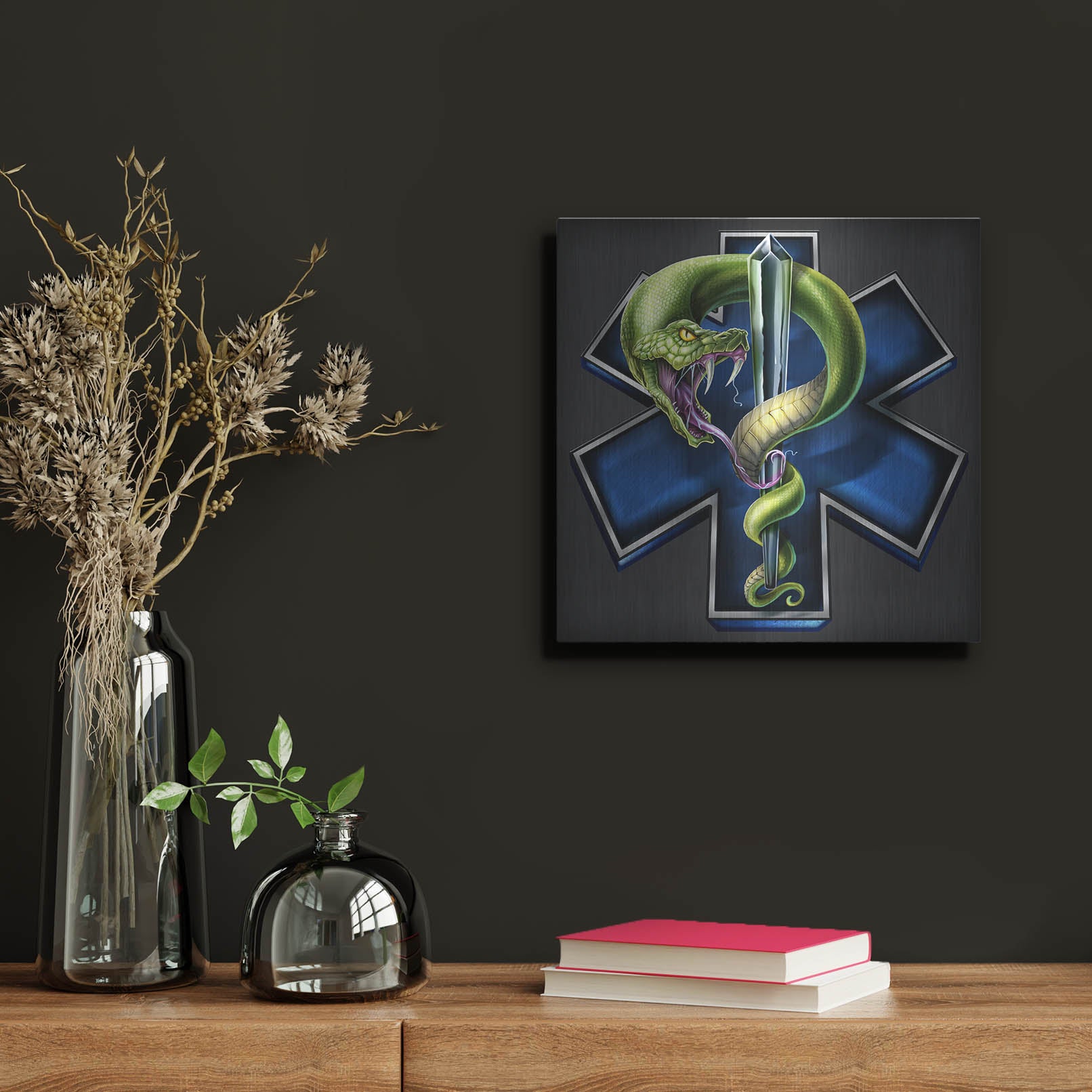 Luxe Metal Art 'EMS Star of Life With Snake' by Flyland Designs, Metal Wall Art,12x12