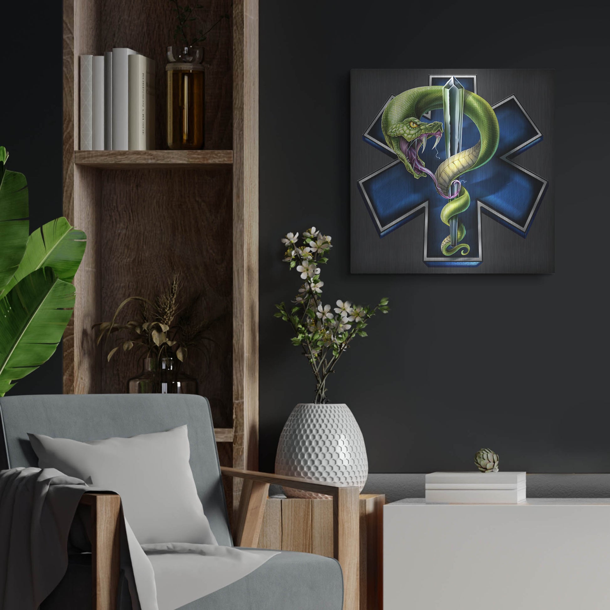 Luxe Metal Art 'EMS Star of Life With Snake' by Flyland Designs, Metal Wall Art,24x24