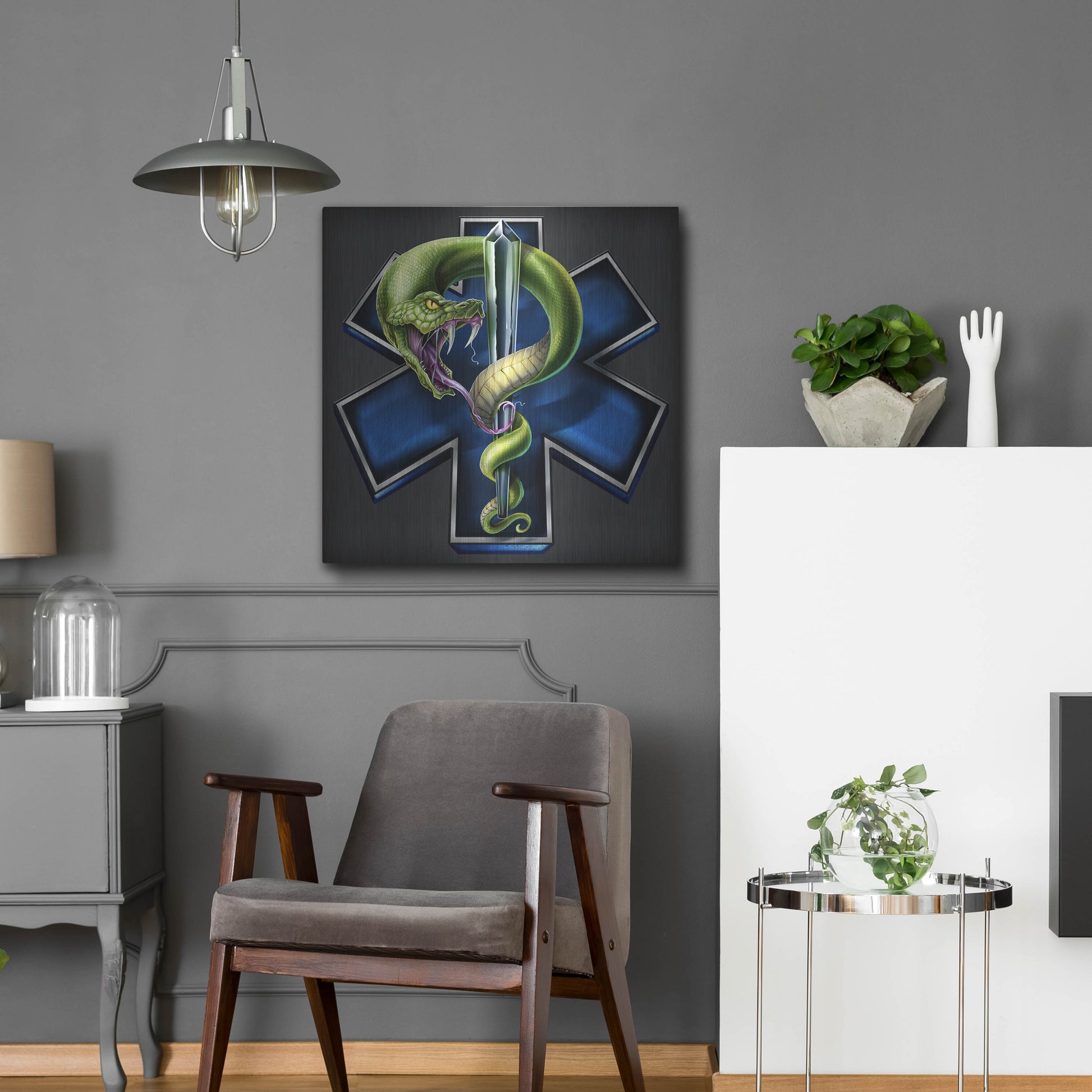 Luxe Metal Art 'EMS Star of Life With Snake' by Flyland Designs, Metal Wall Art,24x24