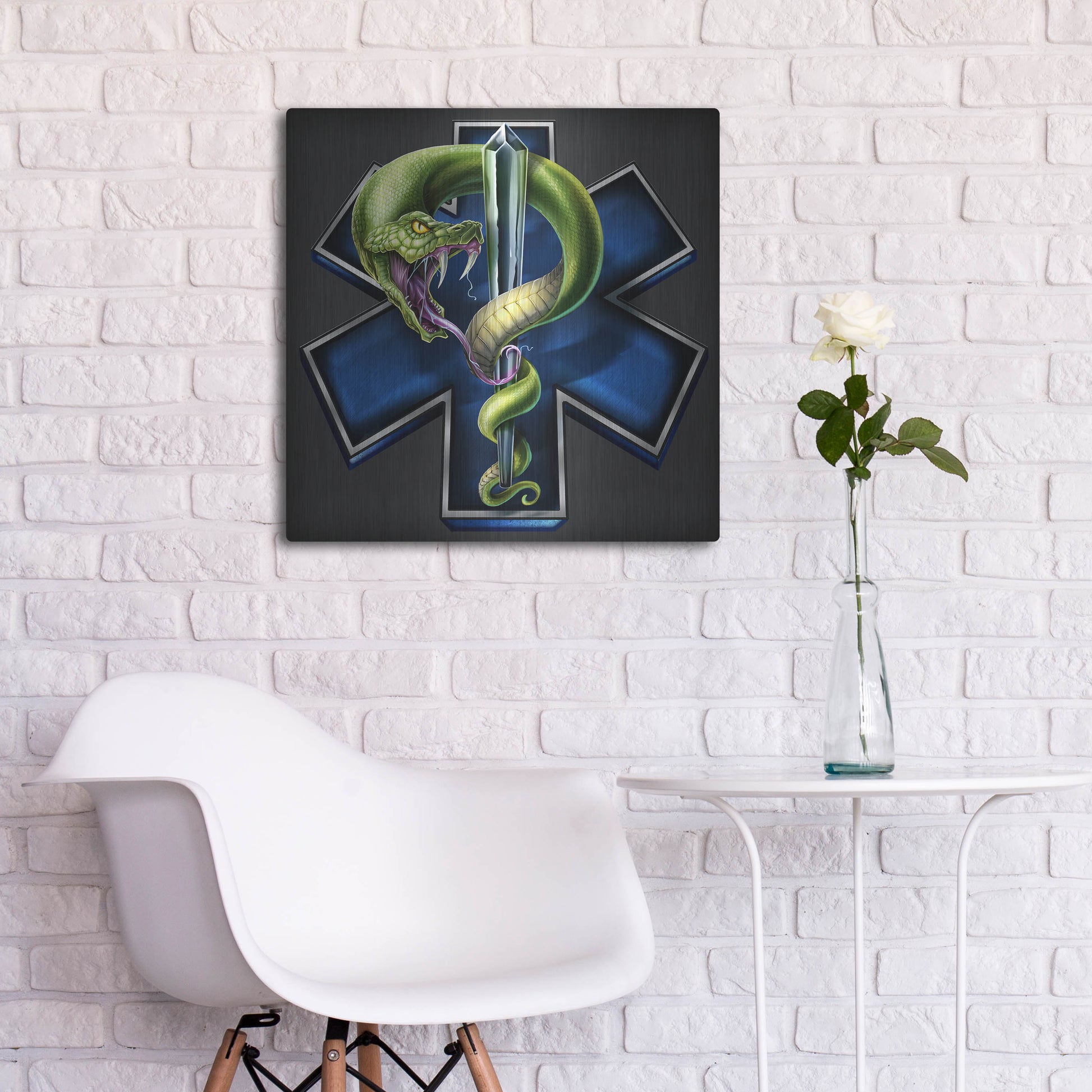 Luxe Metal Art 'EMS Star of Life With Snake' by Flyland Designs, Metal Wall Art,24x24