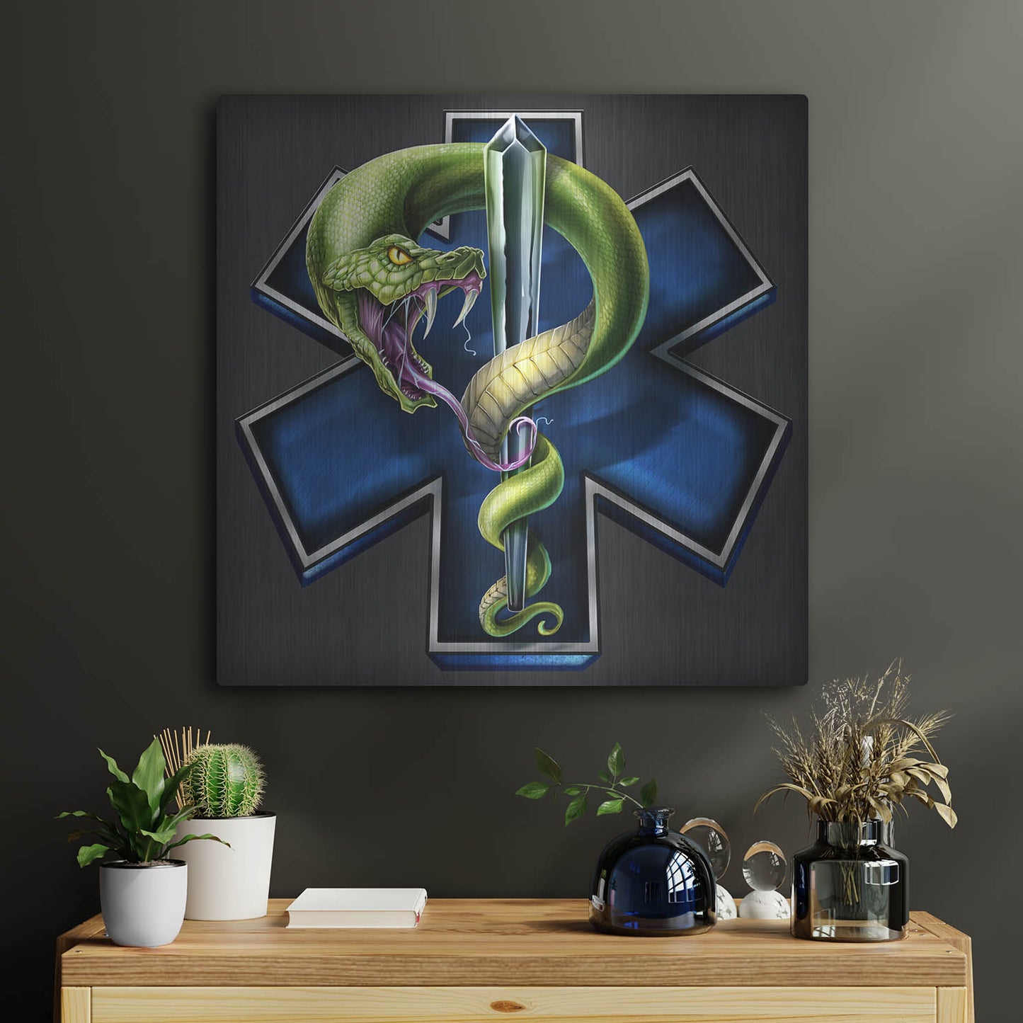 Luxe Metal Art 'EMS Star of Life With Snake' by Flyland Designs, Metal Wall Art,24x24