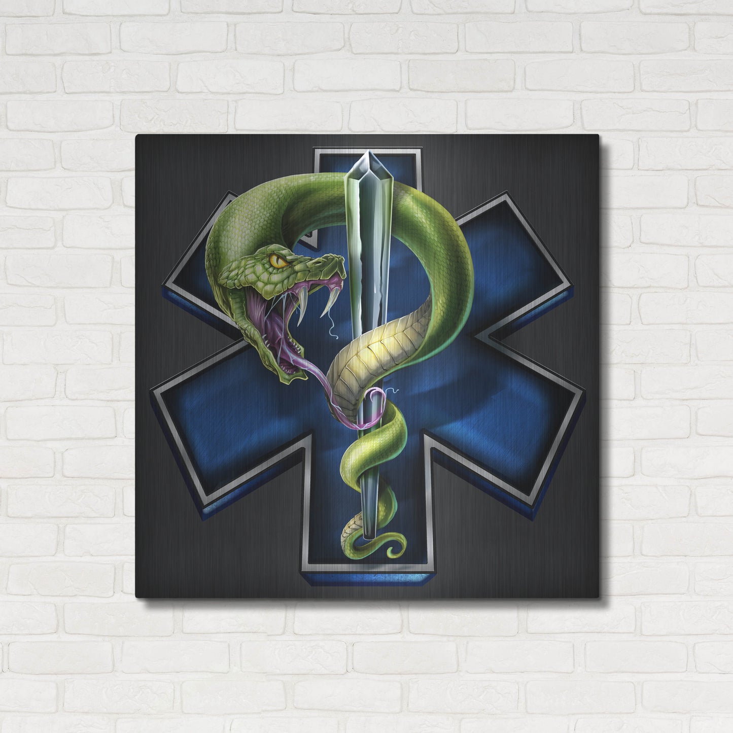 Luxe Metal Art 'EMS Star of Life With Snake' by Flyland Designs, Metal Wall Art,36x36