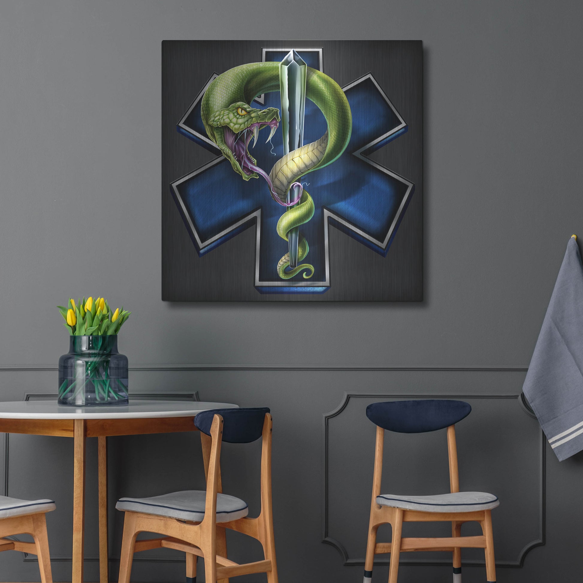 Luxe Metal Art 'EMS Star of Life With Snake' by Flyland Designs, Metal Wall Art,36x36