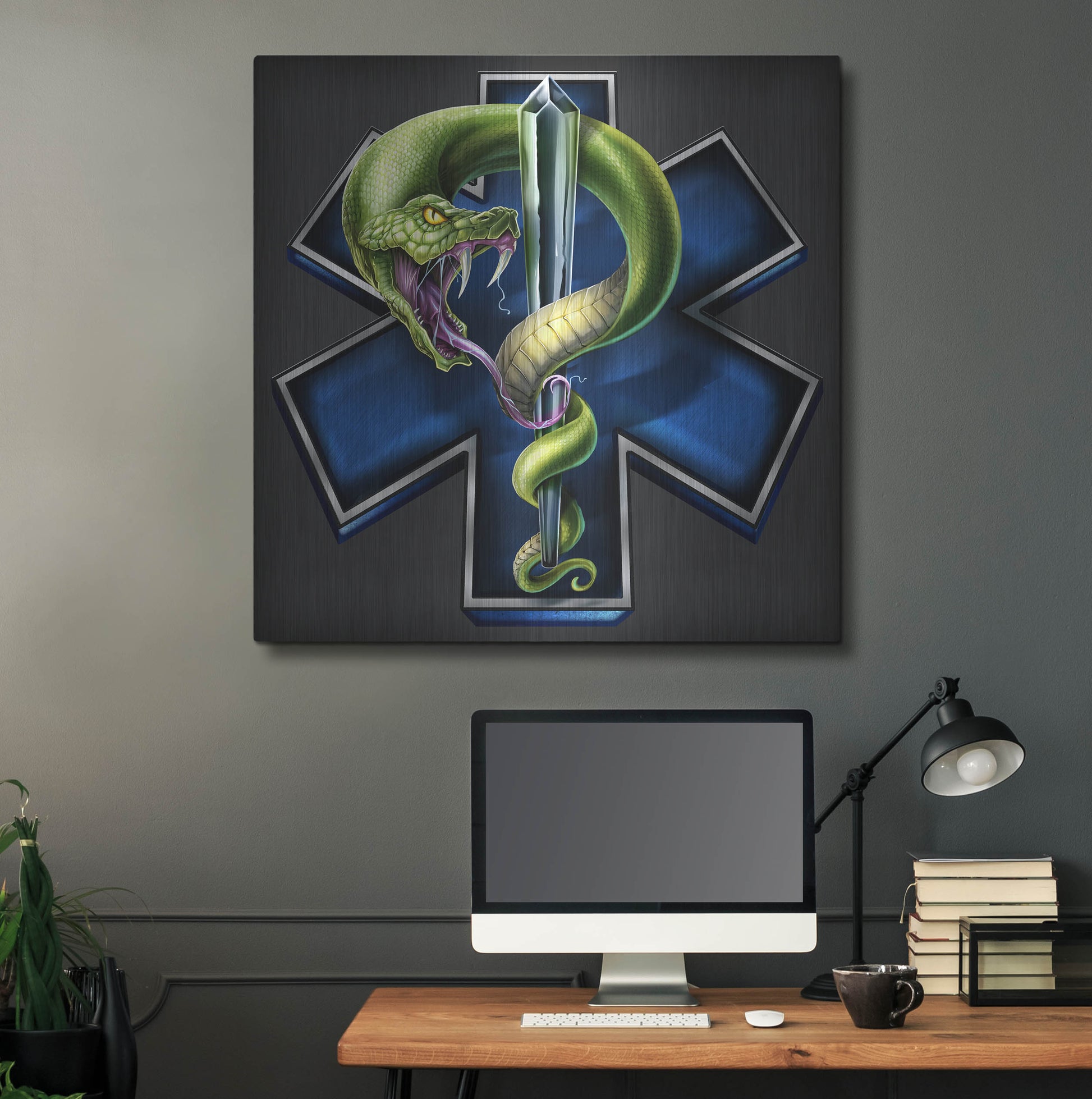 Luxe Metal Art 'EMS Star of Life With Snake' by Flyland Designs, Metal Wall Art,36x36