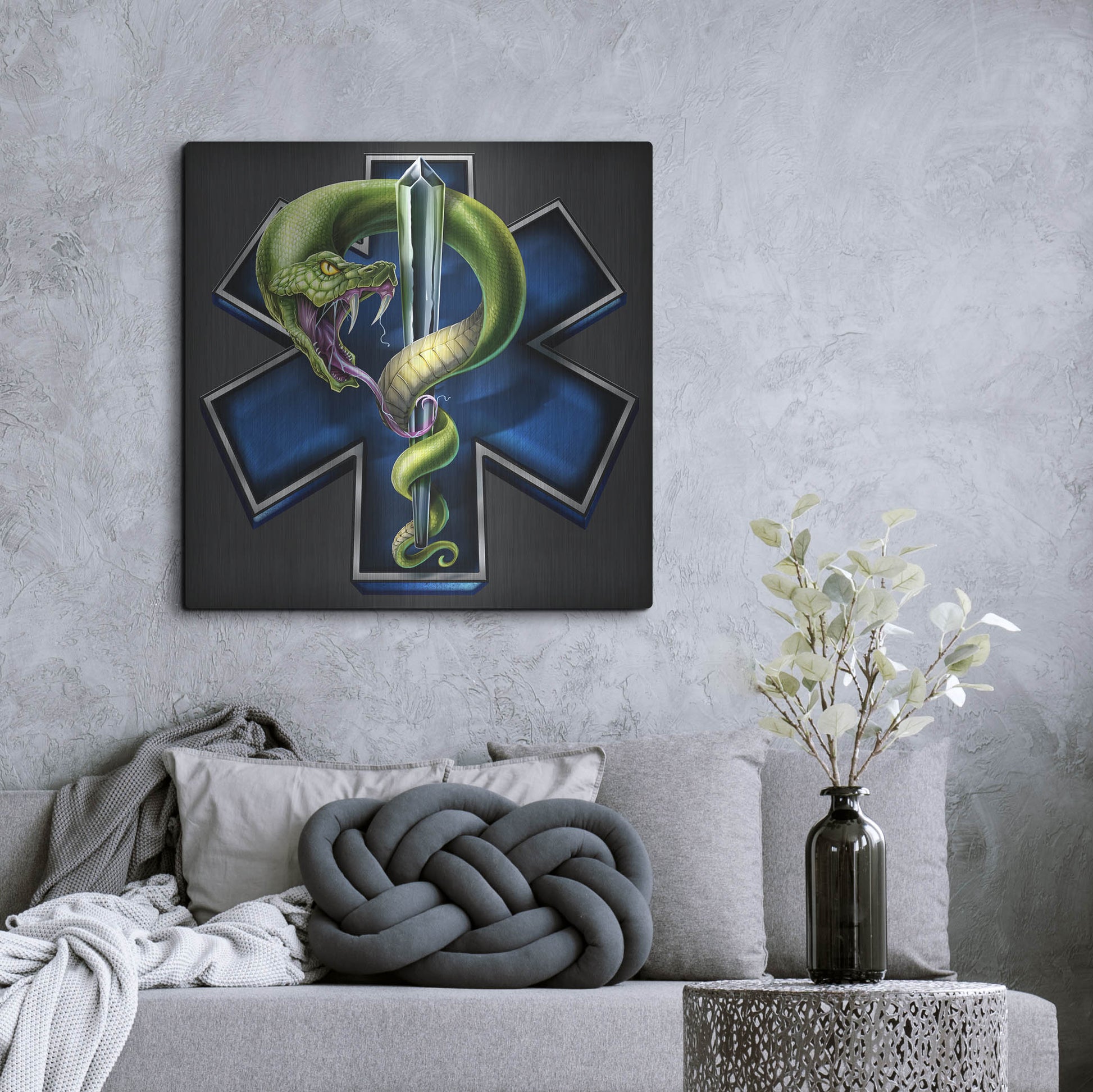Luxe Metal Art 'EMS Star of Life With Snake' by Flyland Designs, Metal Wall Art,36x36