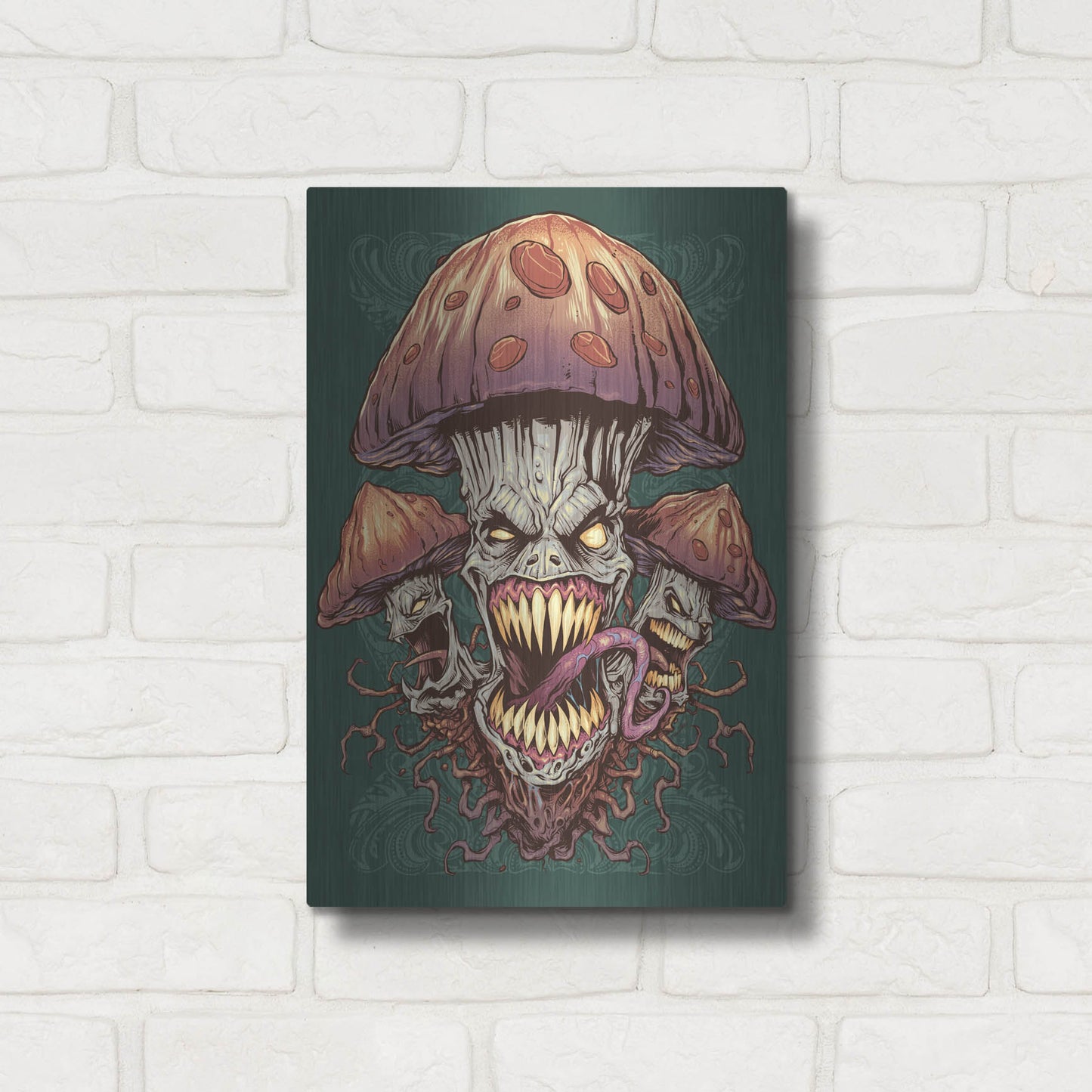 Luxe Metal Art 'Evil Mushroom Color Scheme 02' by Flyland Designs, Metal Wall Art,12x16