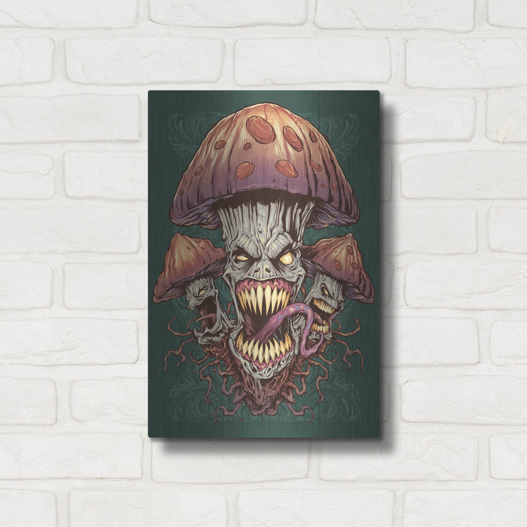 Luxe Metal Art 'Evil Mushroom Color Scheme 02' by Flyland Designs, Metal Wall Art,12x16