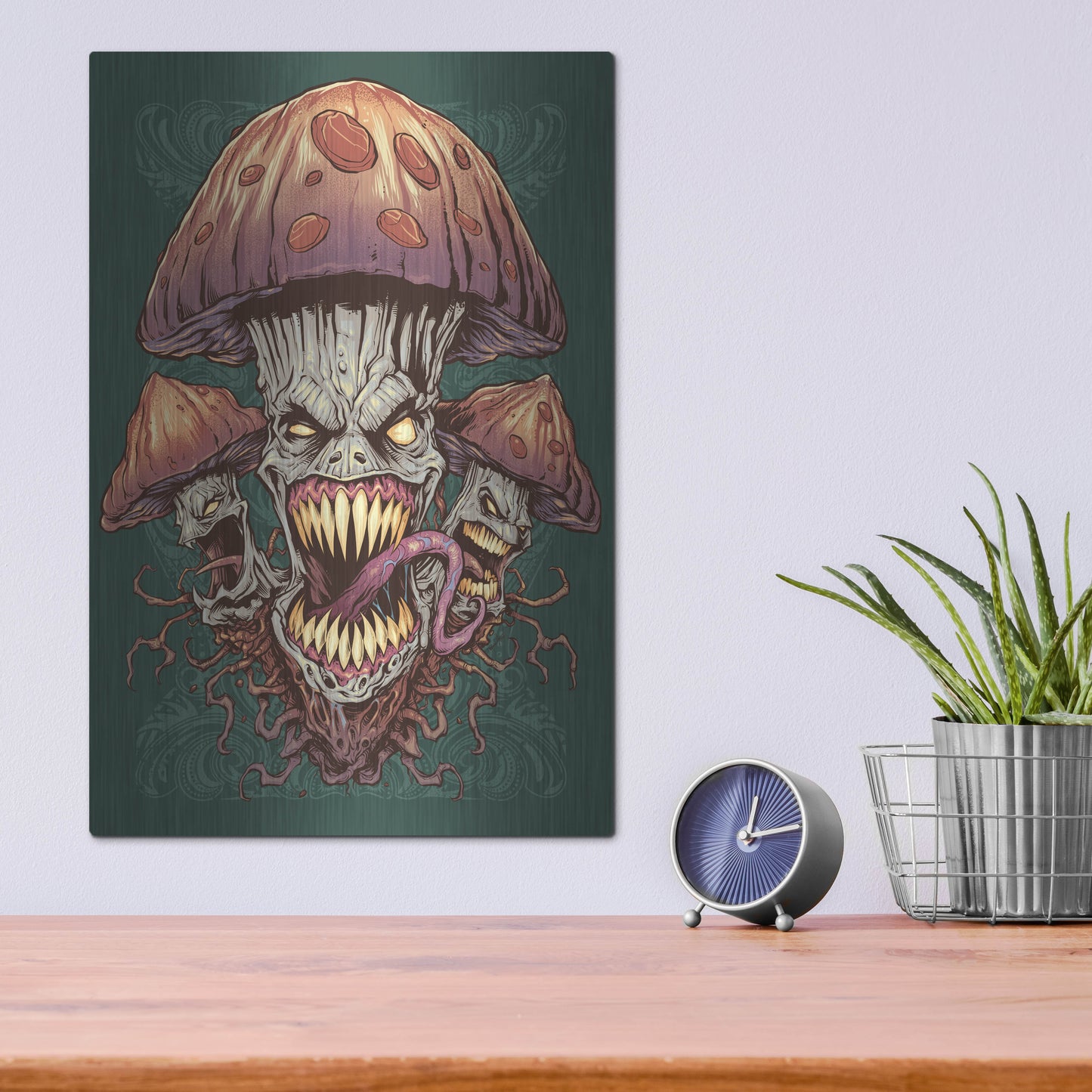 Luxe Metal Art 'Evil Mushroom Color Scheme 02' by Flyland Designs, Metal Wall Art,12x16