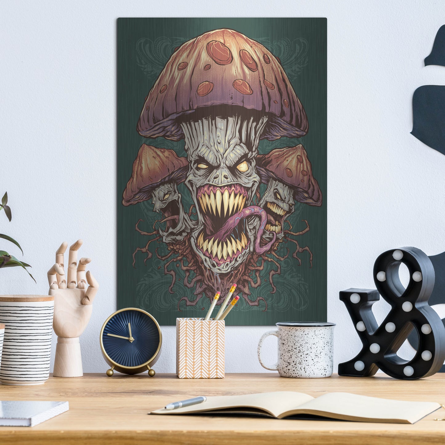 Luxe Metal Art 'Evil Mushroom Color Scheme 02' by Flyland Designs, Metal Wall Art,12x16