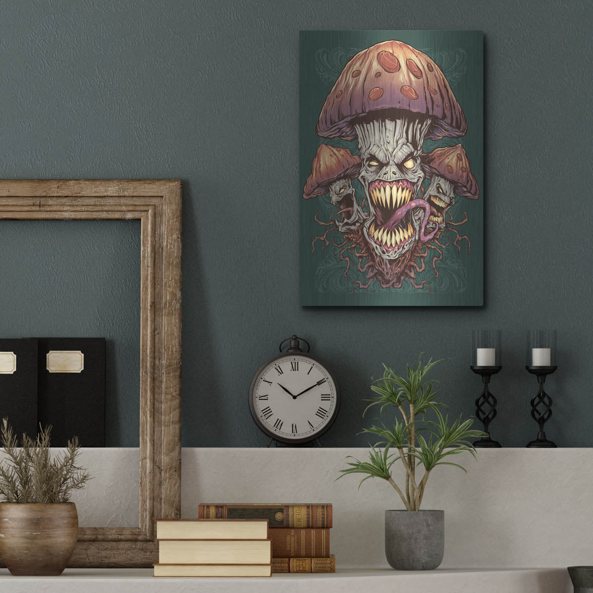 Luxe Metal Art 'Evil Mushroom Color Scheme 02' by Flyland Designs, Metal Wall Art,12x16