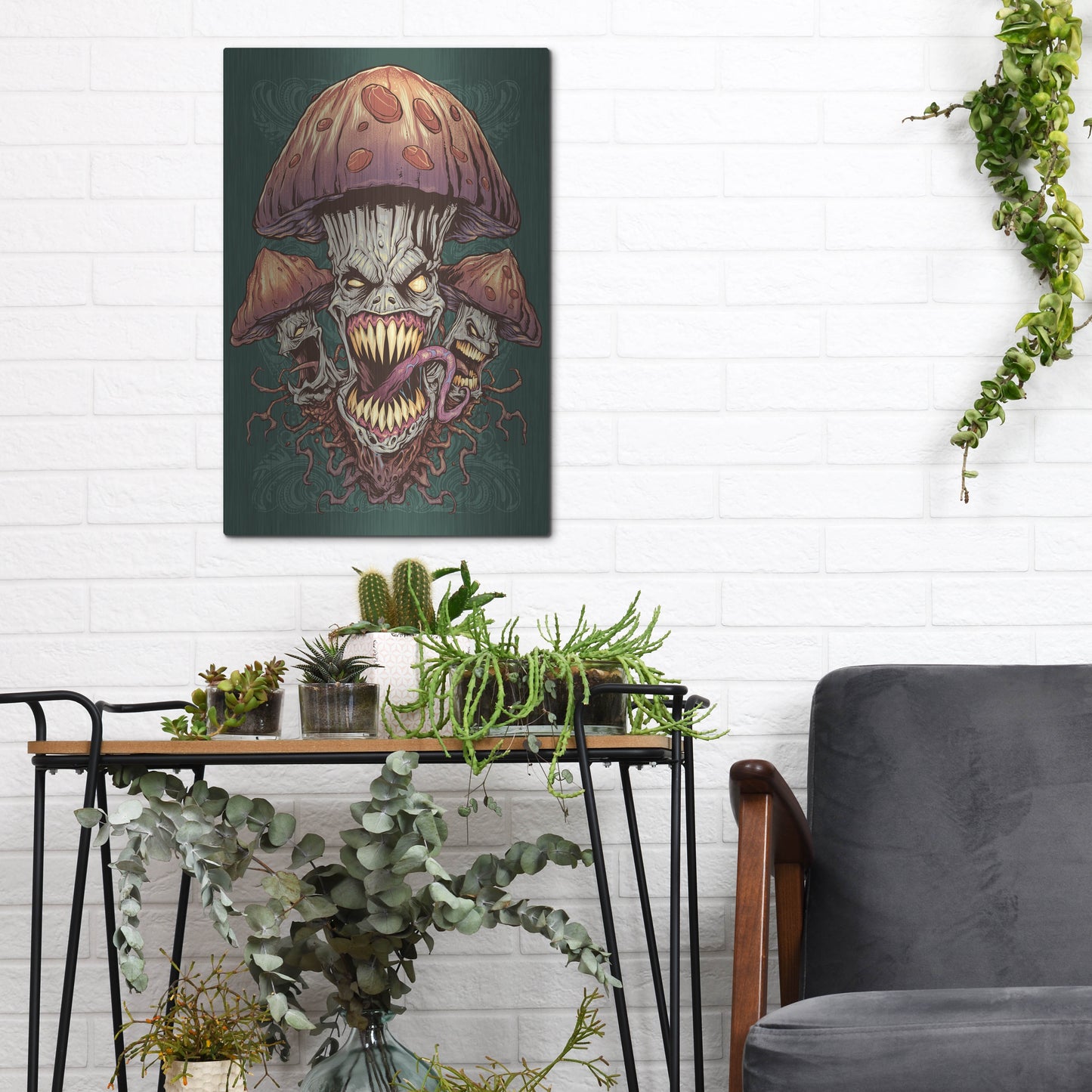 Luxe Metal Art 'Evil Mushroom Color Scheme 02' by Flyland Designs, Metal Wall Art,12x16