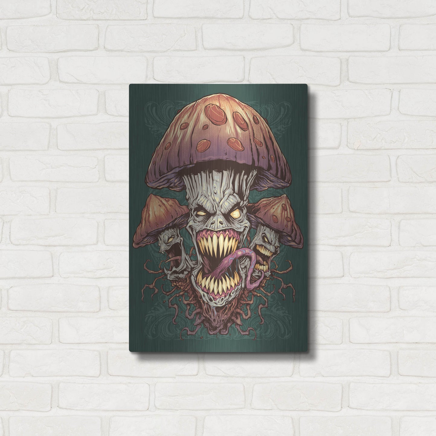 Luxe Metal Art 'Evil Mushroom Color Scheme 02' by Flyland Designs, Metal Wall Art,16x24