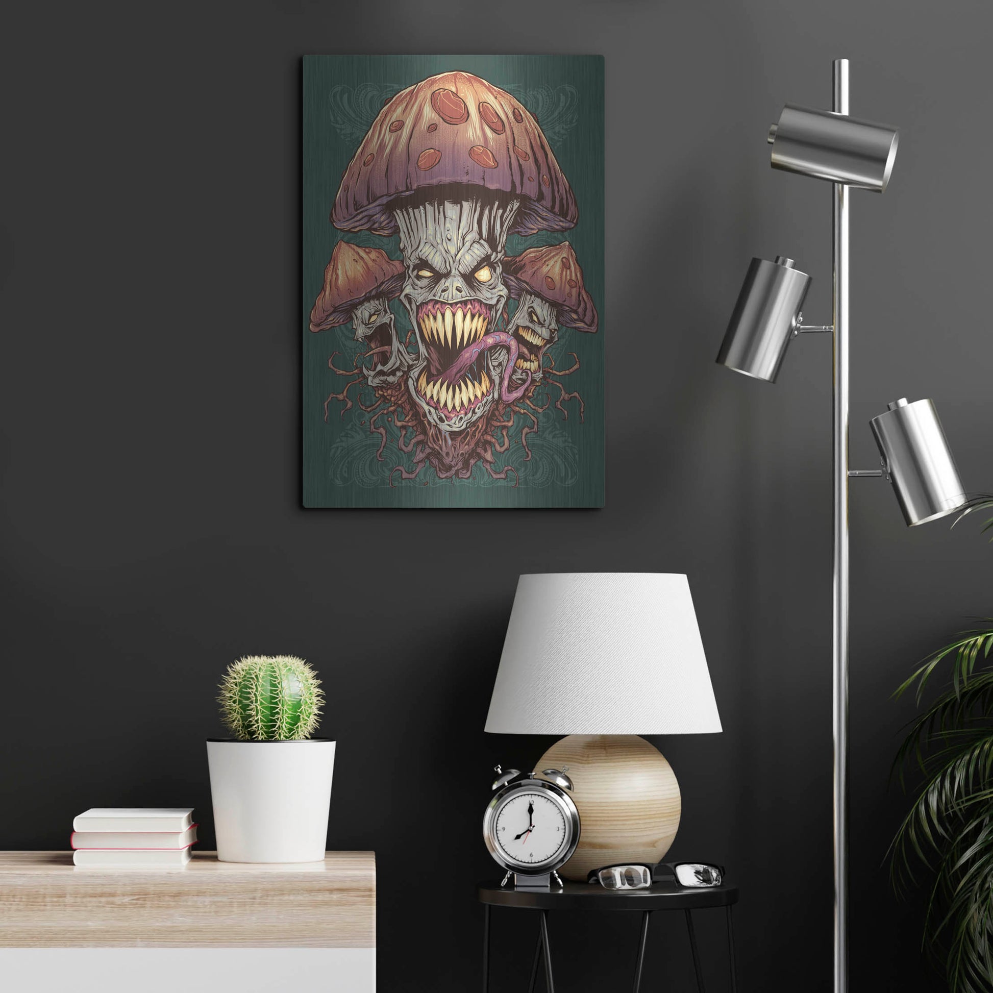 Luxe Metal Art 'Evil Mushroom Color Scheme 02' by Flyland Designs, Metal Wall Art,16x24