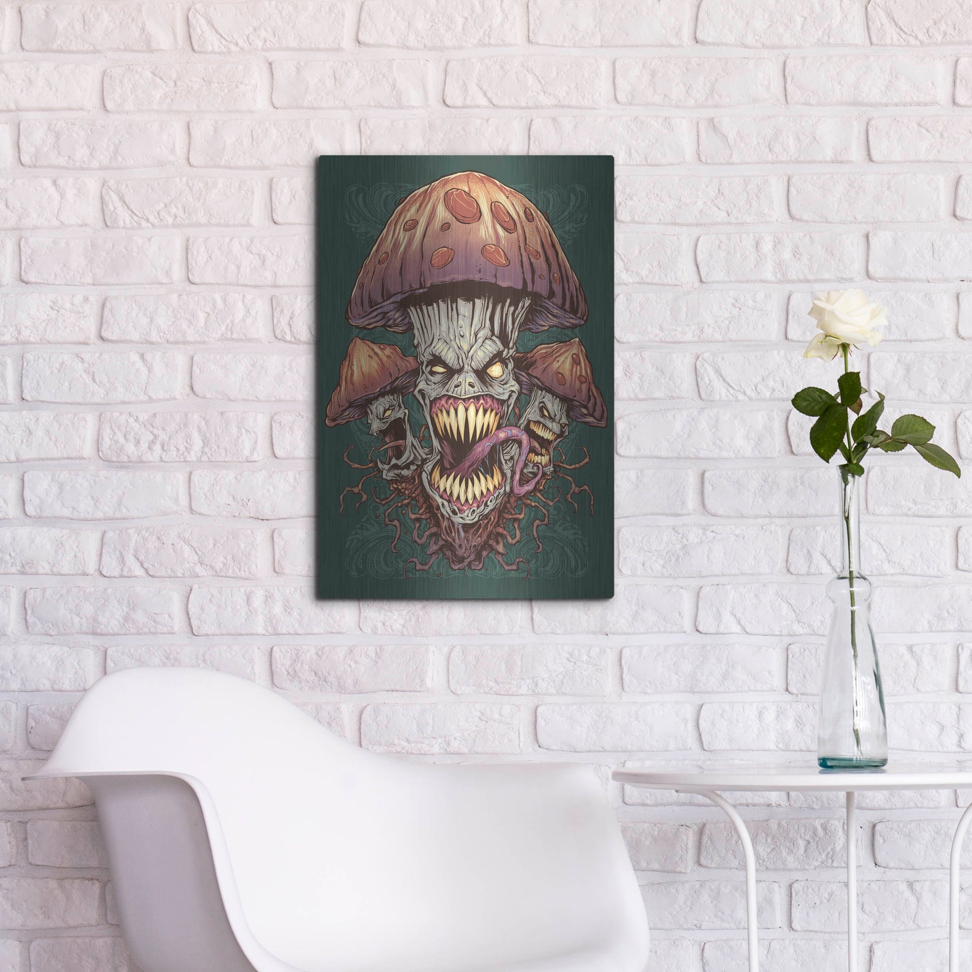 Luxe Metal Art 'Evil Mushroom Color Scheme 02' by Flyland Designs, Metal Wall Art,16x24