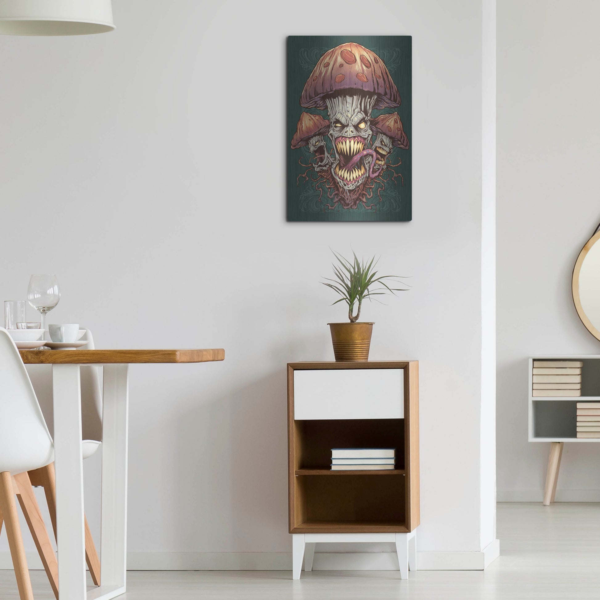 Luxe Metal Art 'Evil Mushroom Color Scheme 02' by Flyland Designs, Metal Wall Art,16x24