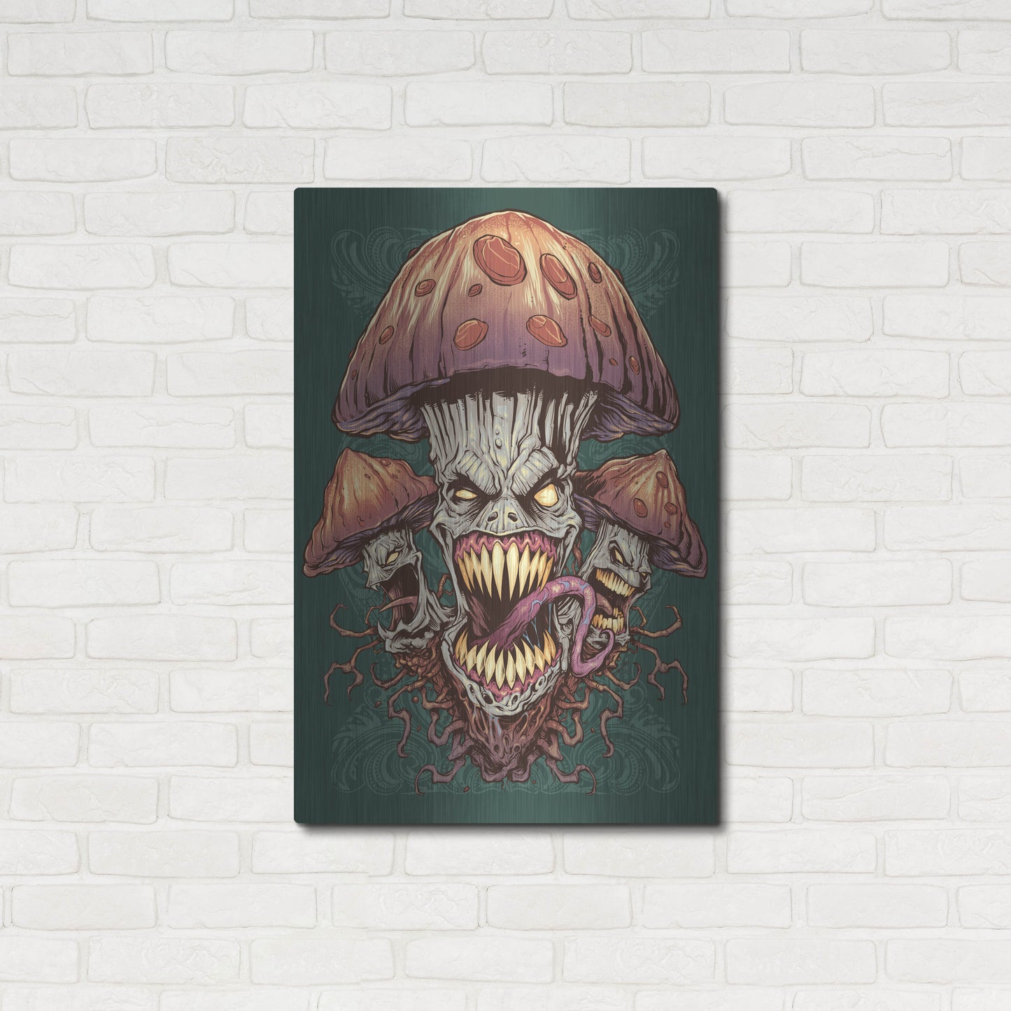 Luxe Metal Art 'Evil Mushroom Color Scheme 02' by Flyland Designs, Metal Wall Art,24x36