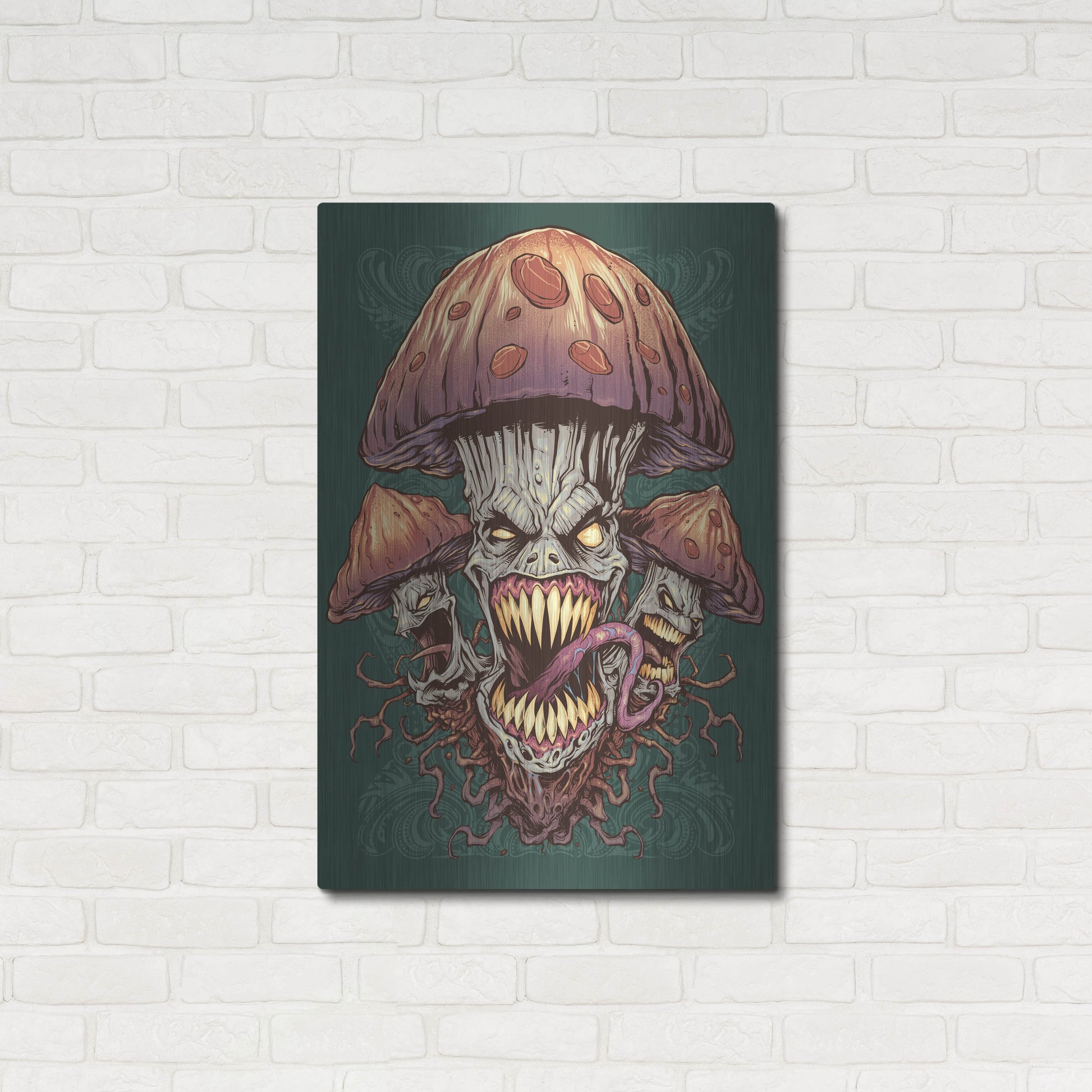 Luxe Metal Art 'Evil Mushroom Color Scheme 02' by Flyland Designs, Metal Wall Art,24x36