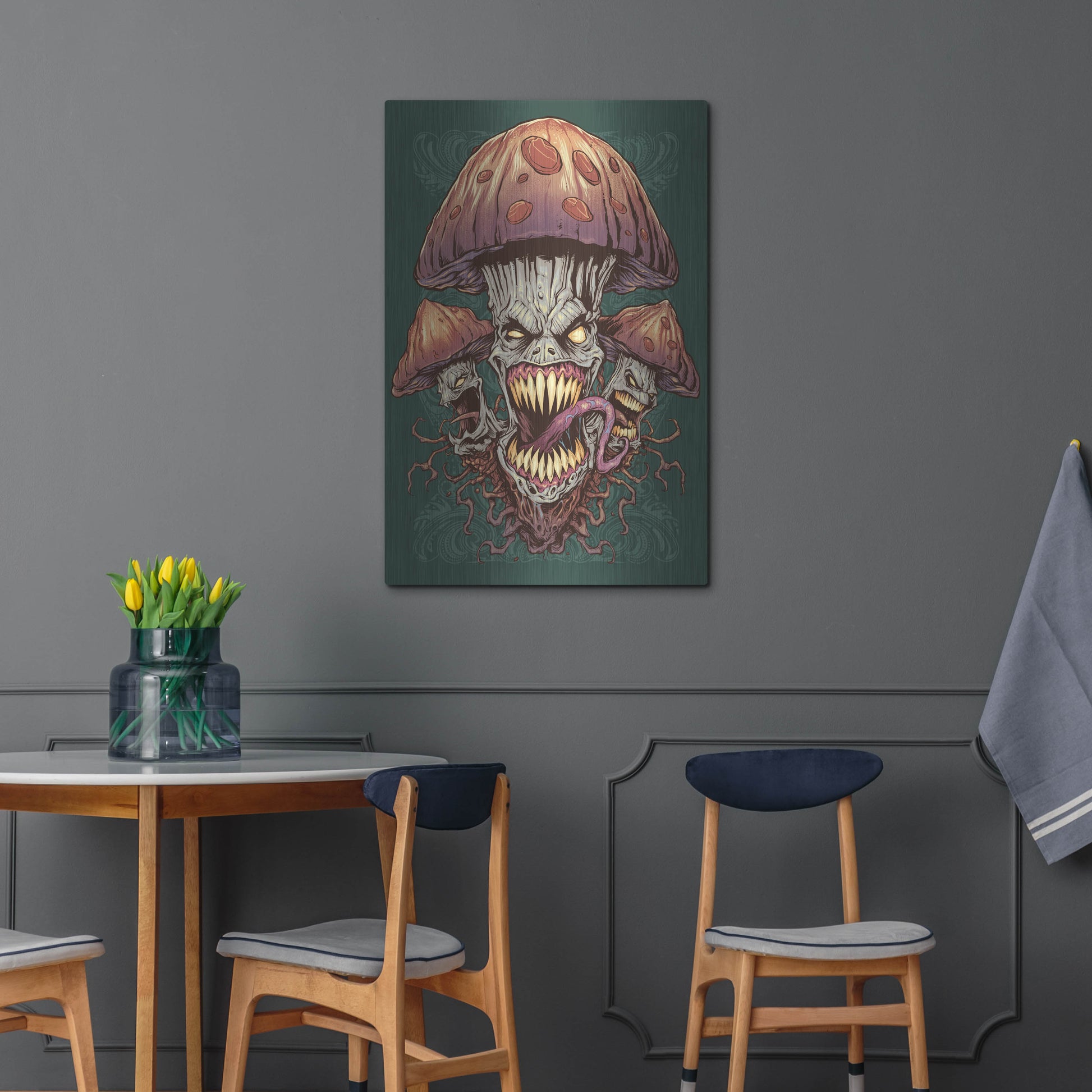 Luxe Metal Art 'Evil Mushroom Color Scheme 02' by Flyland Designs, Metal Wall Art,24x36