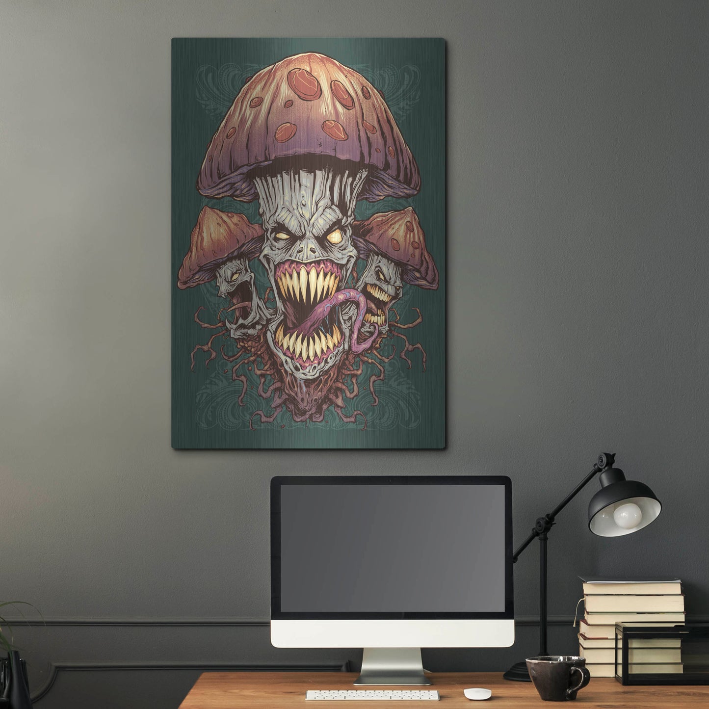 Luxe Metal Art 'Evil Mushroom Color Scheme 02' by Flyland Designs, Metal Wall Art,24x36