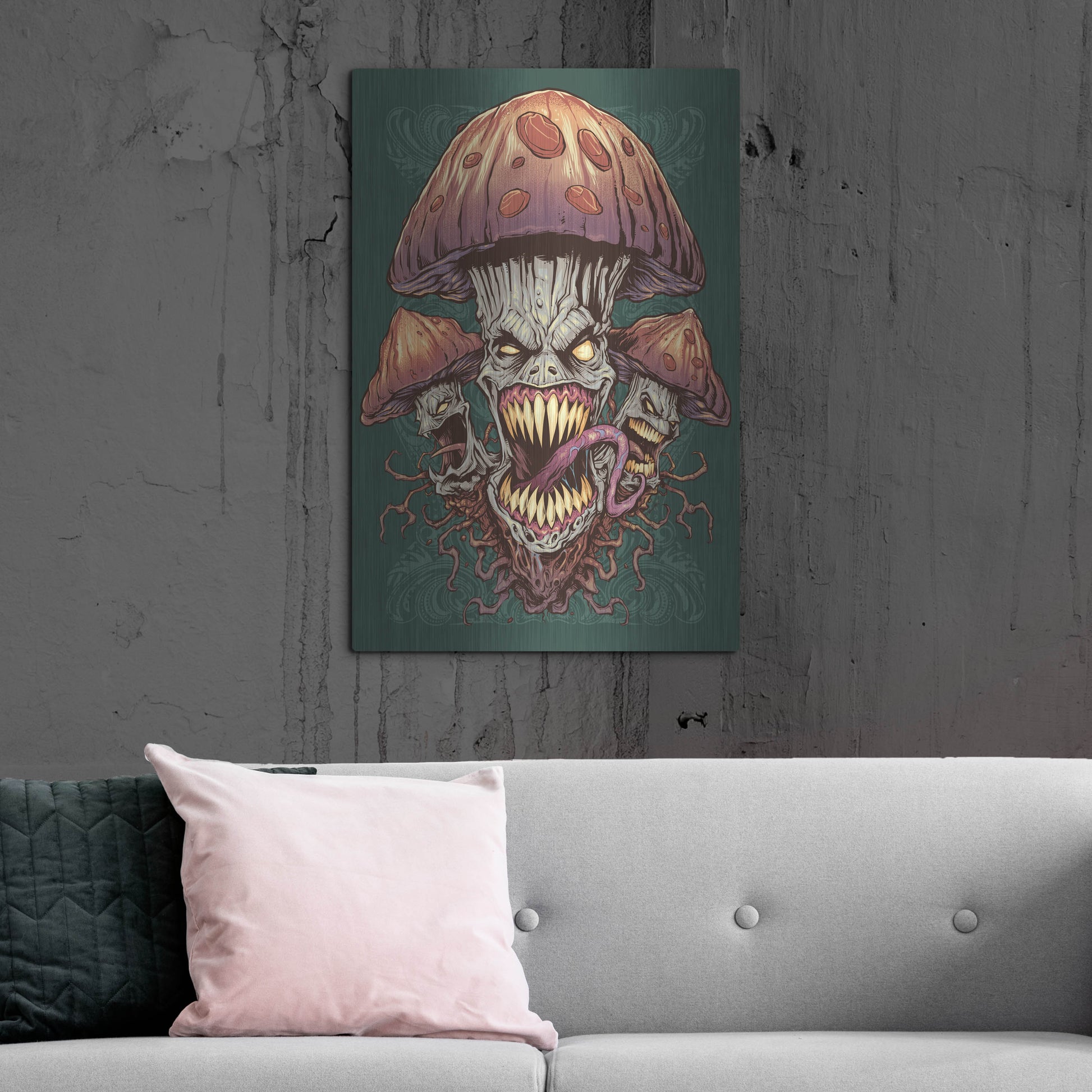 Luxe Metal Art 'Evil Mushroom Color Scheme 02' by Flyland Designs, Metal Wall Art,24x36