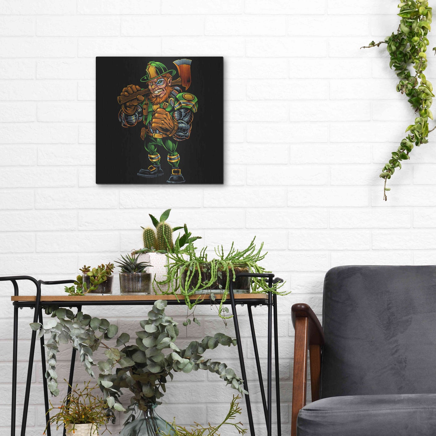 Luxe Metal Art 'Fire Fighter Cyborg Leprechaun' by Flyland Designs, Metal Wall Art,12x12