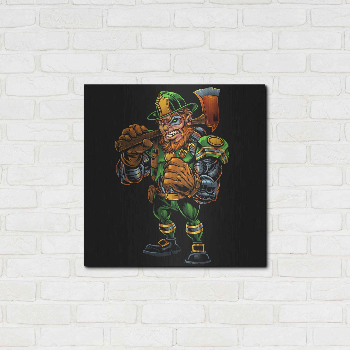 Luxe Metal Art 'Fire Fighter Cyborg Leprechaun' by Flyland Designs, Metal Wall Art,24x24