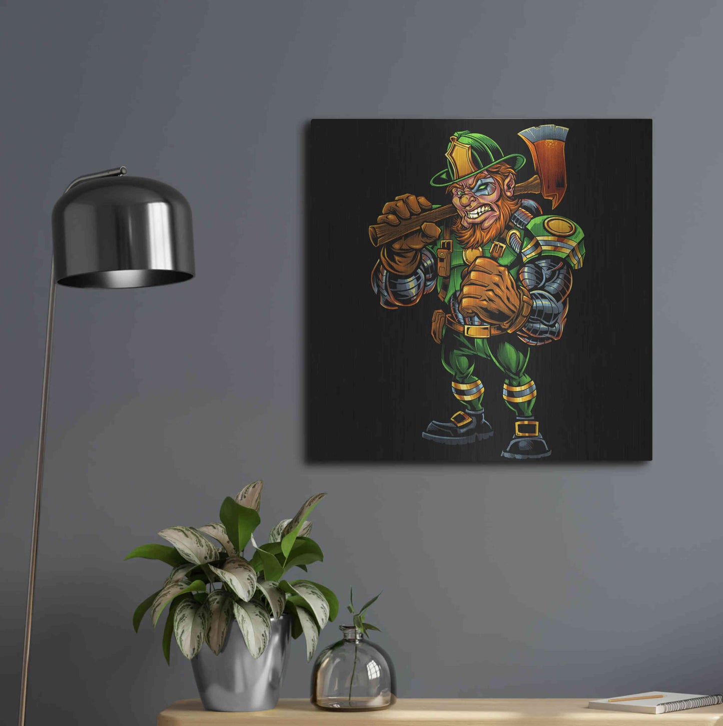 Luxe Metal Art 'Fire Fighter Cyborg Leprechaun' by Flyland Designs, Metal Wall Art,24x24