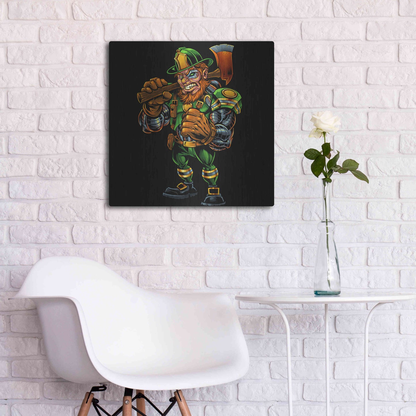 Luxe Metal Art 'Fire Fighter Cyborg Leprechaun' by Flyland Designs, Metal Wall Art,24x24