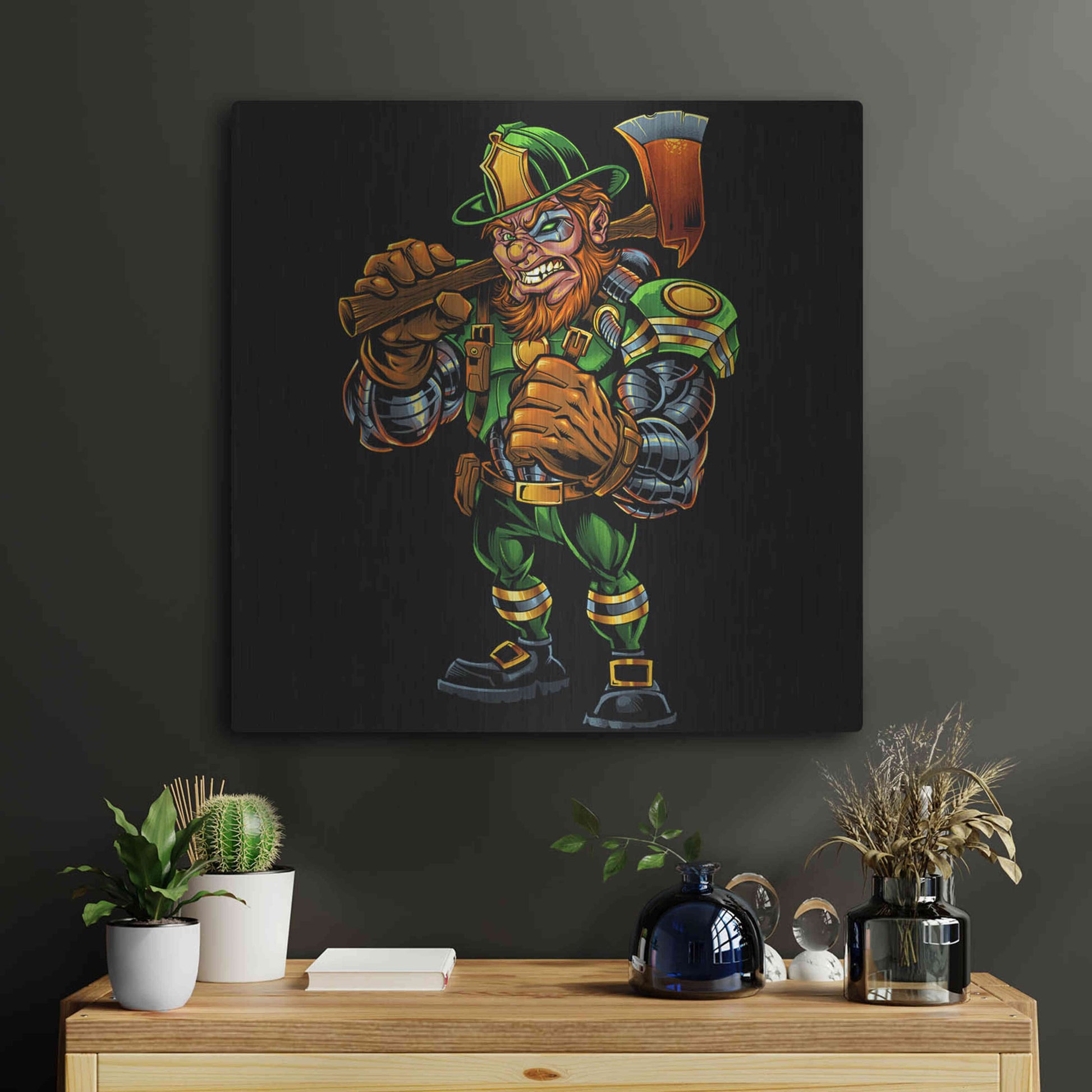 Luxe Metal Art 'Fire Fighter Cyborg Leprechaun' by Flyland Designs, Metal Wall Art,24x24