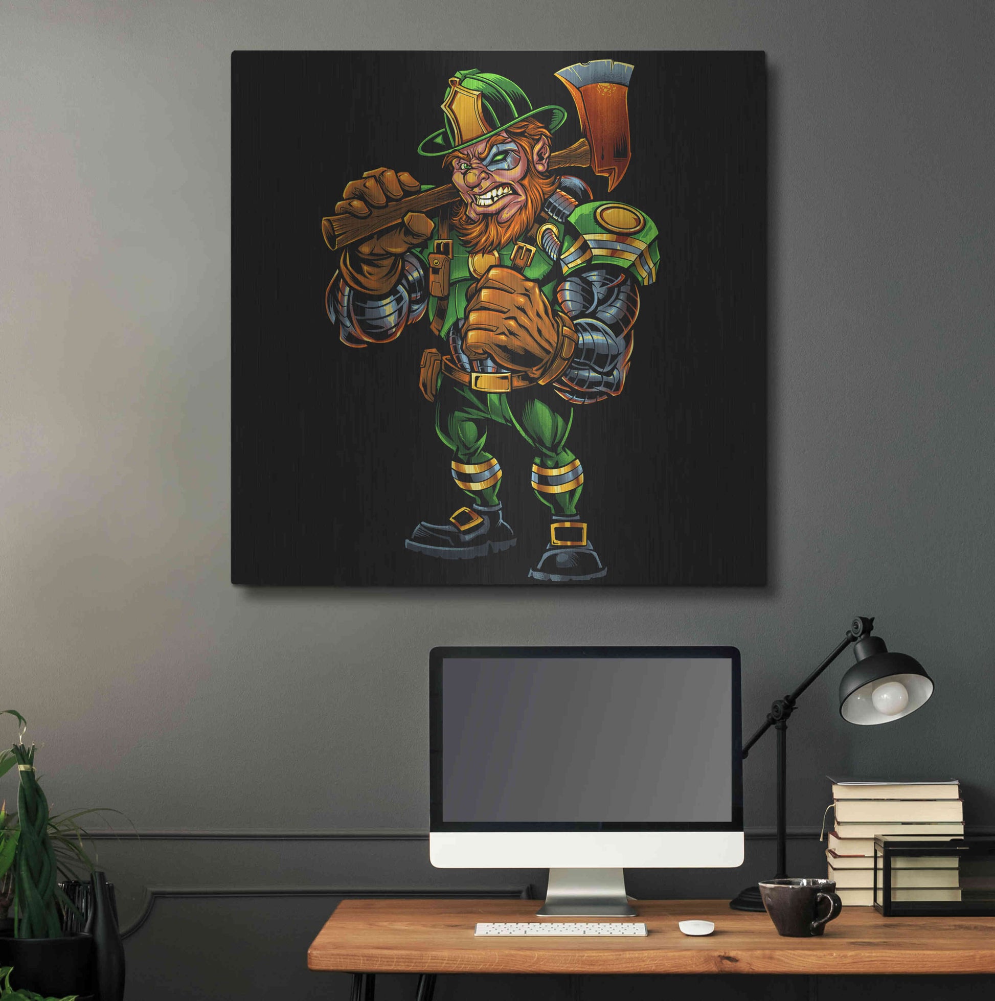Luxe Metal Art 'Fire Fighter Cyborg Leprechaun' by Flyland Designs, Metal Wall Art,36x36