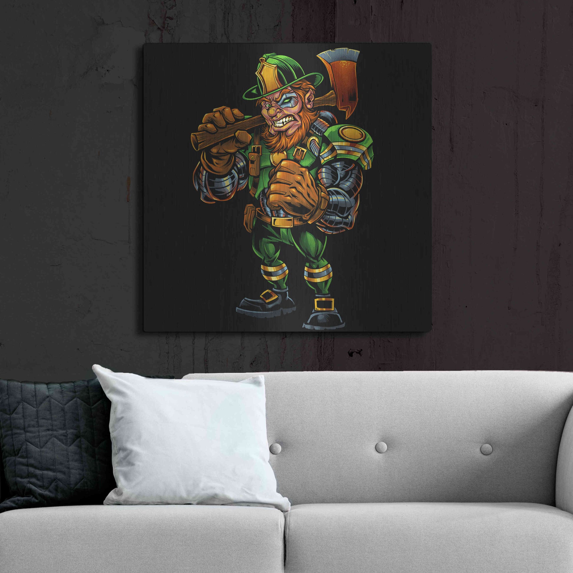Luxe Metal Art 'Fire Fighter Cyborg Leprechaun' by Flyland Designs, Metal Wall Art,36x36