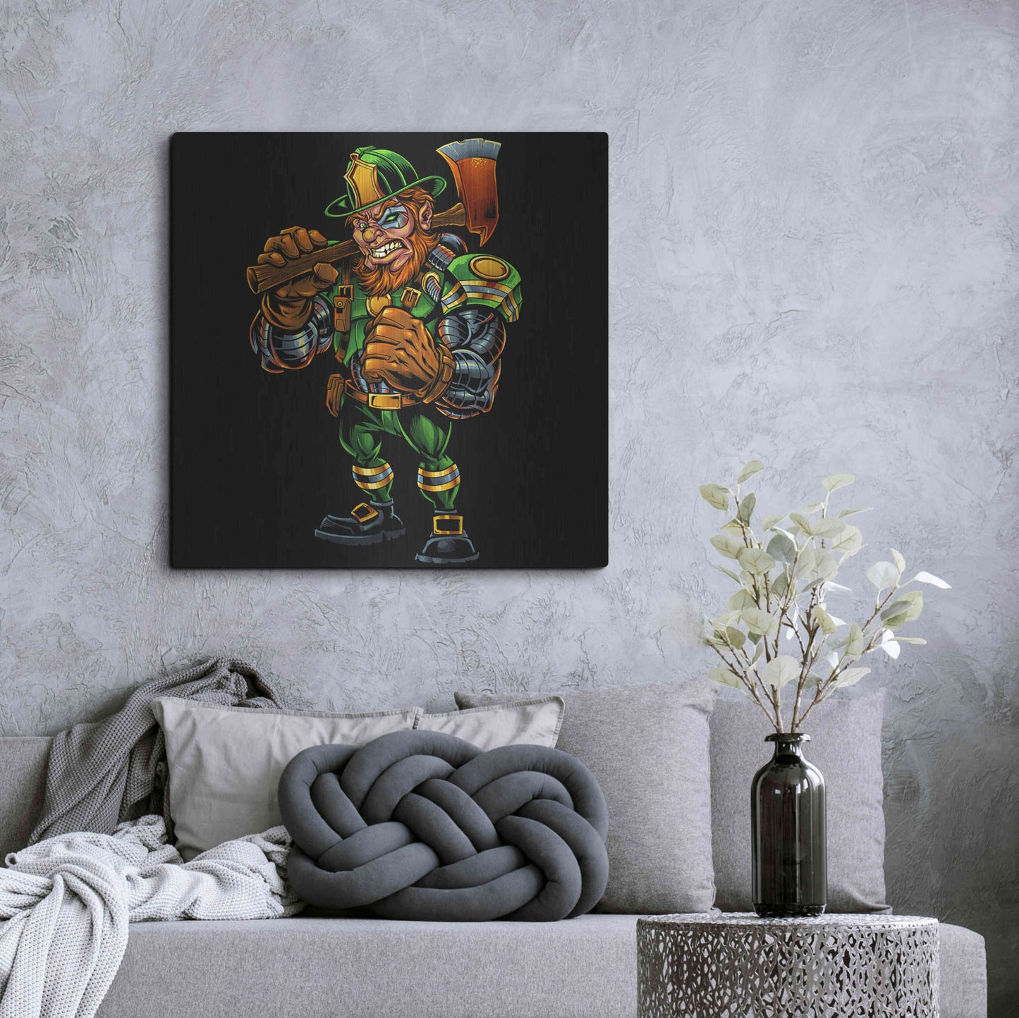 Luxe Metal Art 'Fire Fighter Cyborg Leprechaun' by Flyland Designs, Metal Wall Art,36x36