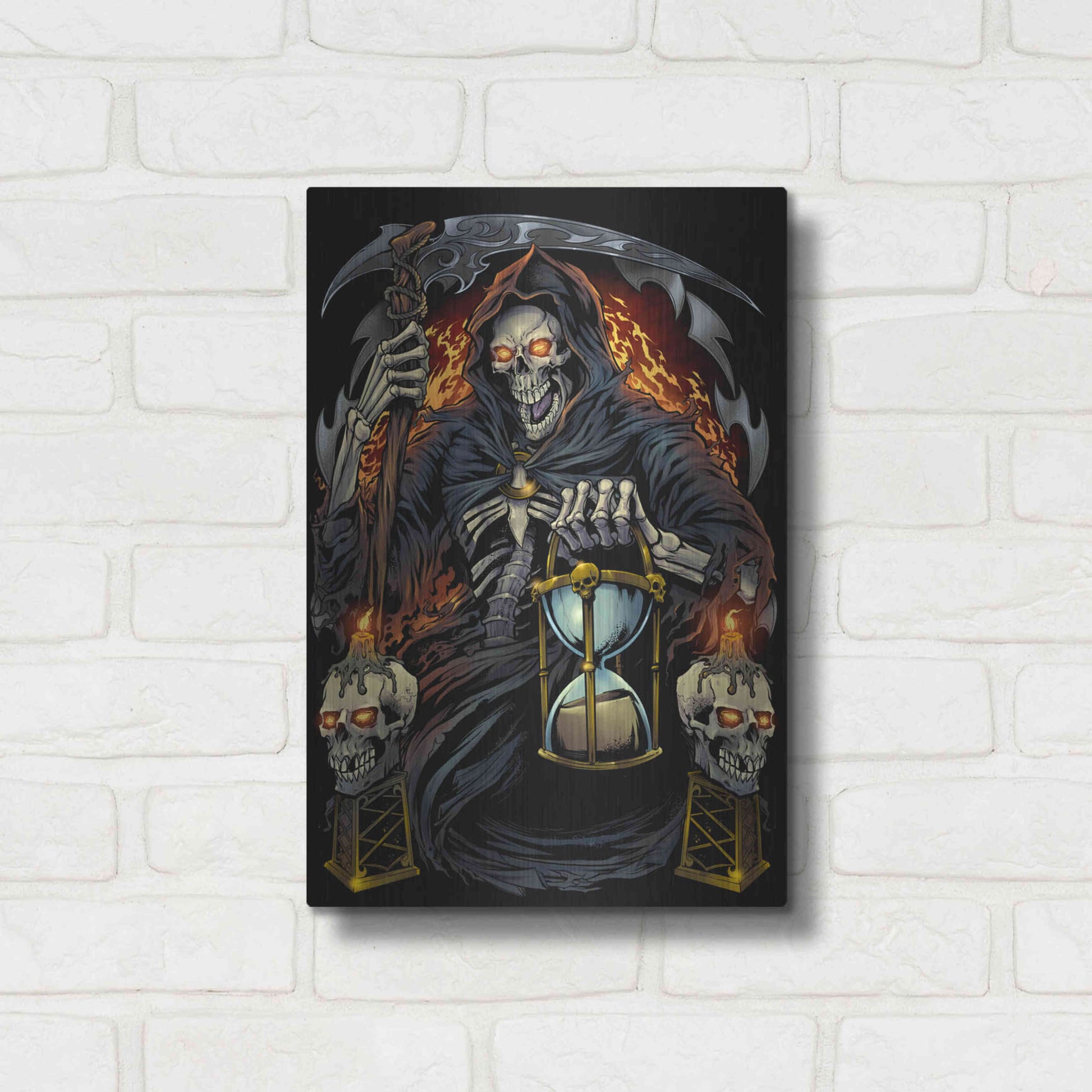 Luxe Metal Art 'Grim Reaper With Hourglass' by Flyland Designs, Metal Wall Art,12x16