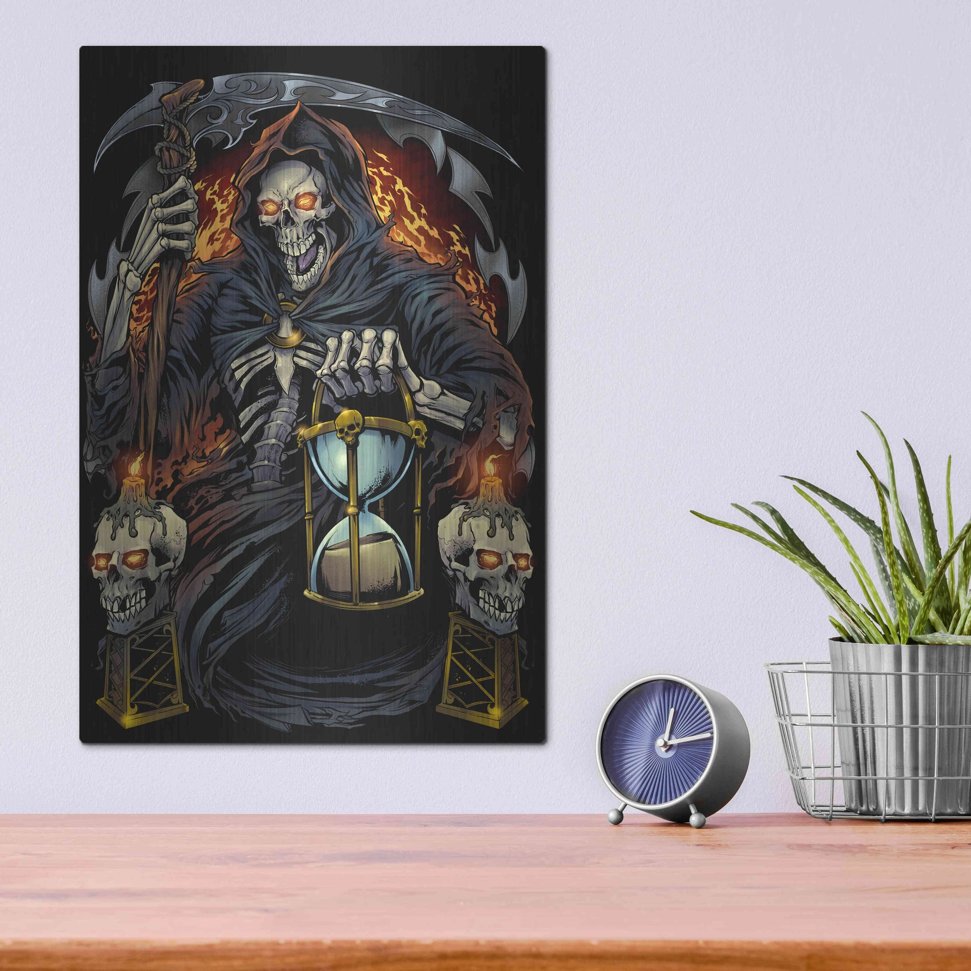 Luxe Metal Art 'Grim Reaper With Hourglass' by Flyland Designs, Metal Wall Art,12x16