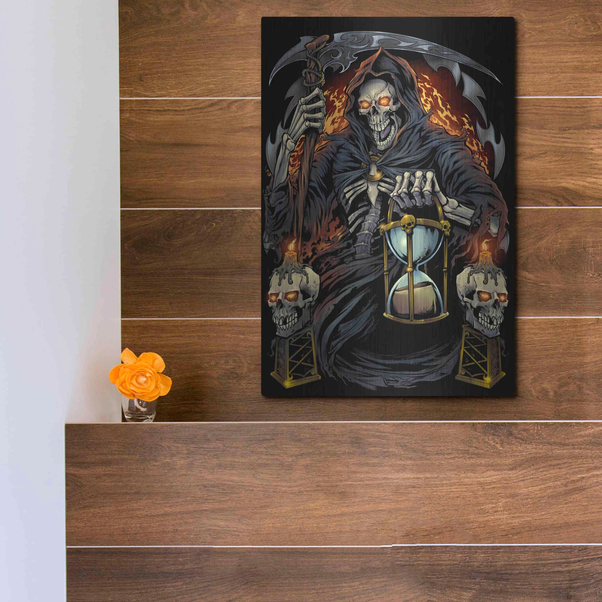 Luxe Metal Art 'Grim Reaper With Hourglass' by Flyland Designs, Metal Wall Art,12x16