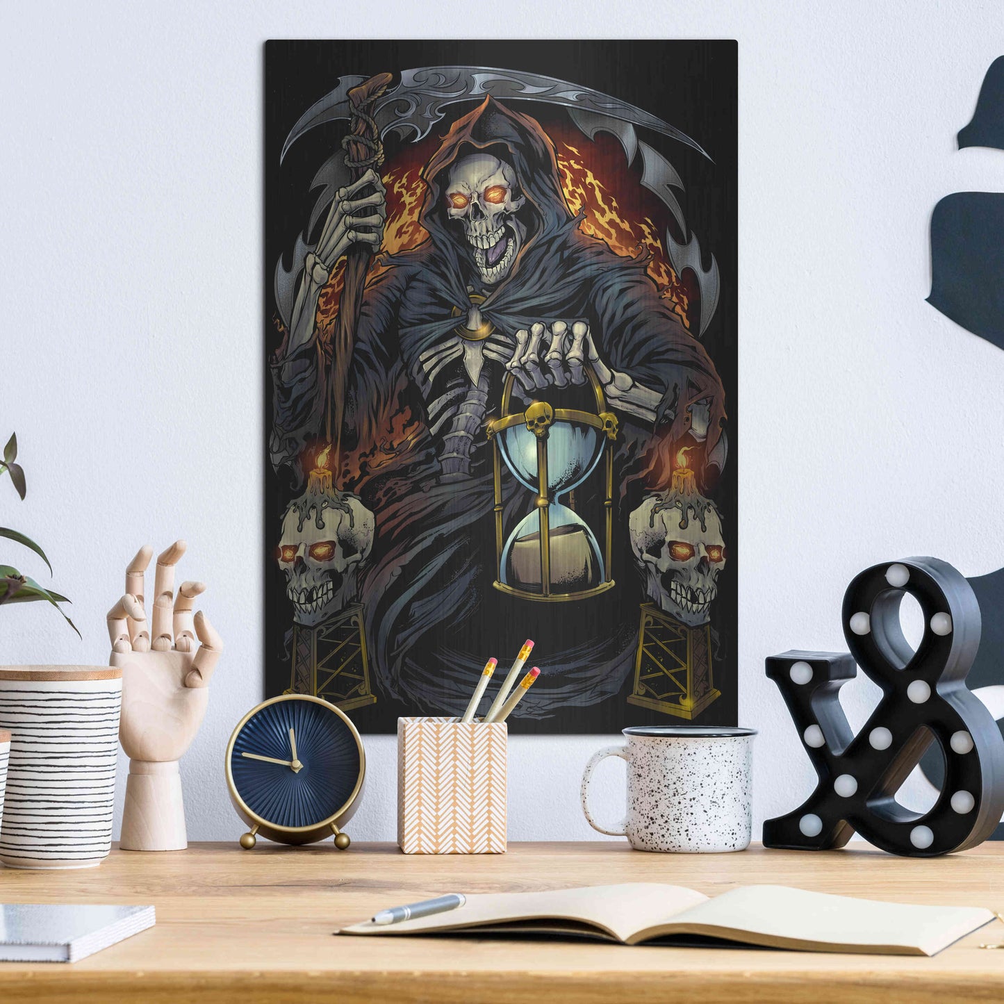 Luxe Metal Art 'Grim Reaper With Hourglass' by Flyland Designs, Metal Wall Art,12x16