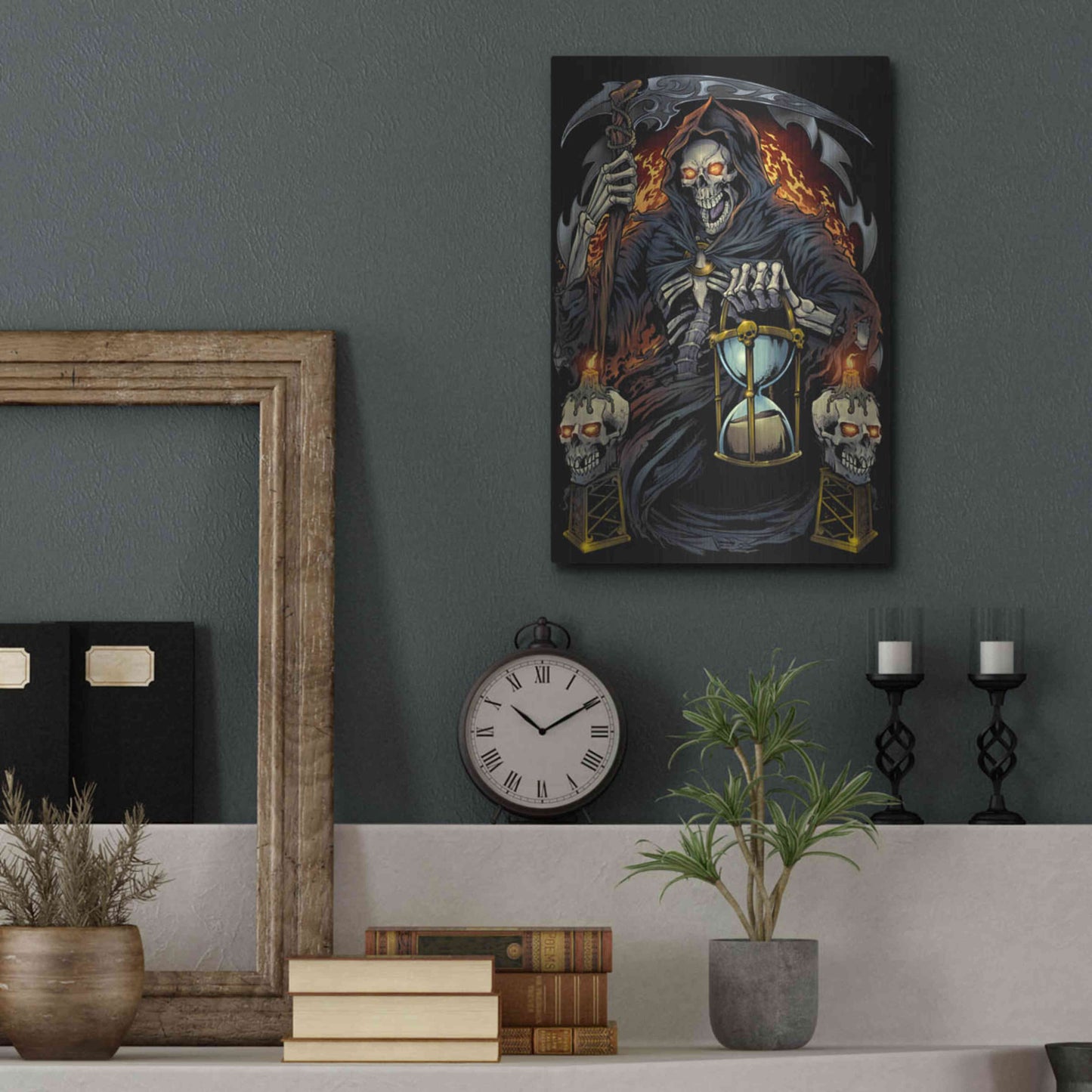 Luxe Metal Art 'Grim Reaper With Hourglass' by Flyland Designs, Metal Wall Art,12x16