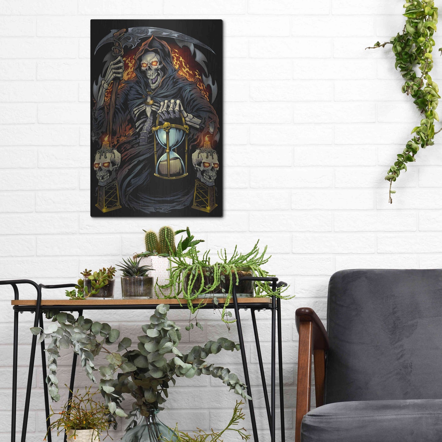 Luxe Metal Art 'Grim Reaper With Hourglass' by Flyland Designs, Metal Wall Art,12x16