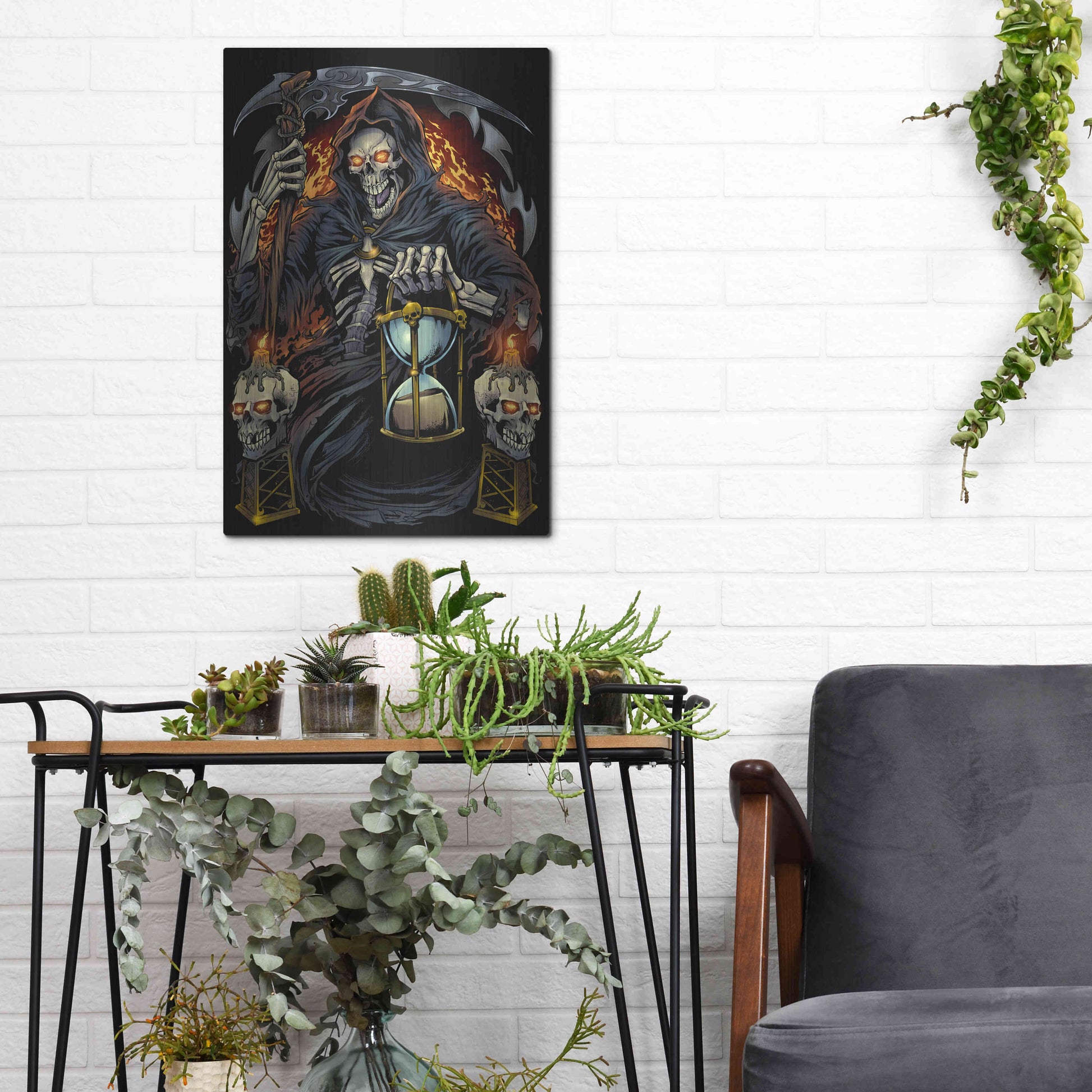 Luxe Metal Art 'Grim Reaper With Hourglass' by Flyland Designs, Metal Wall Art,12x16
