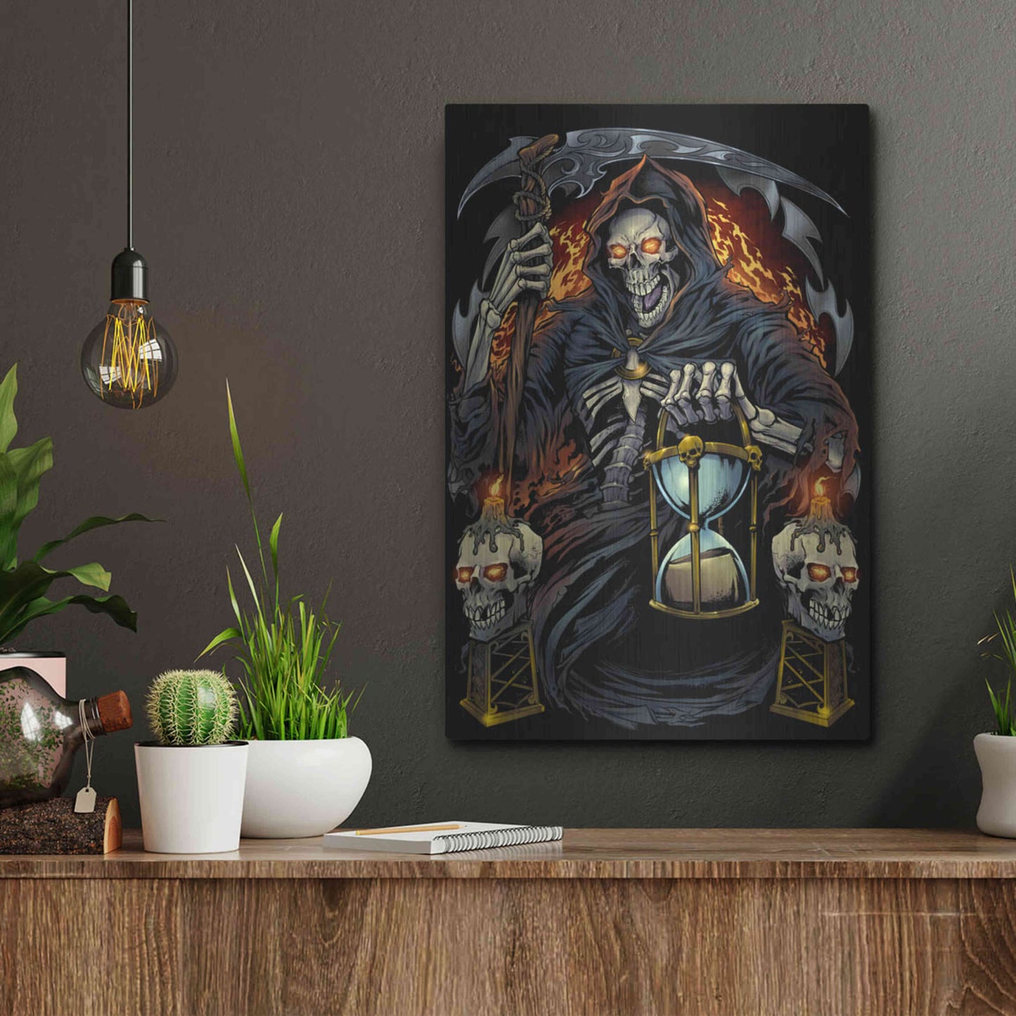 Luxe Metal Art 'Grim Reaper With Hourglass' by Flyland Designs, Metal Wall Art,12x16