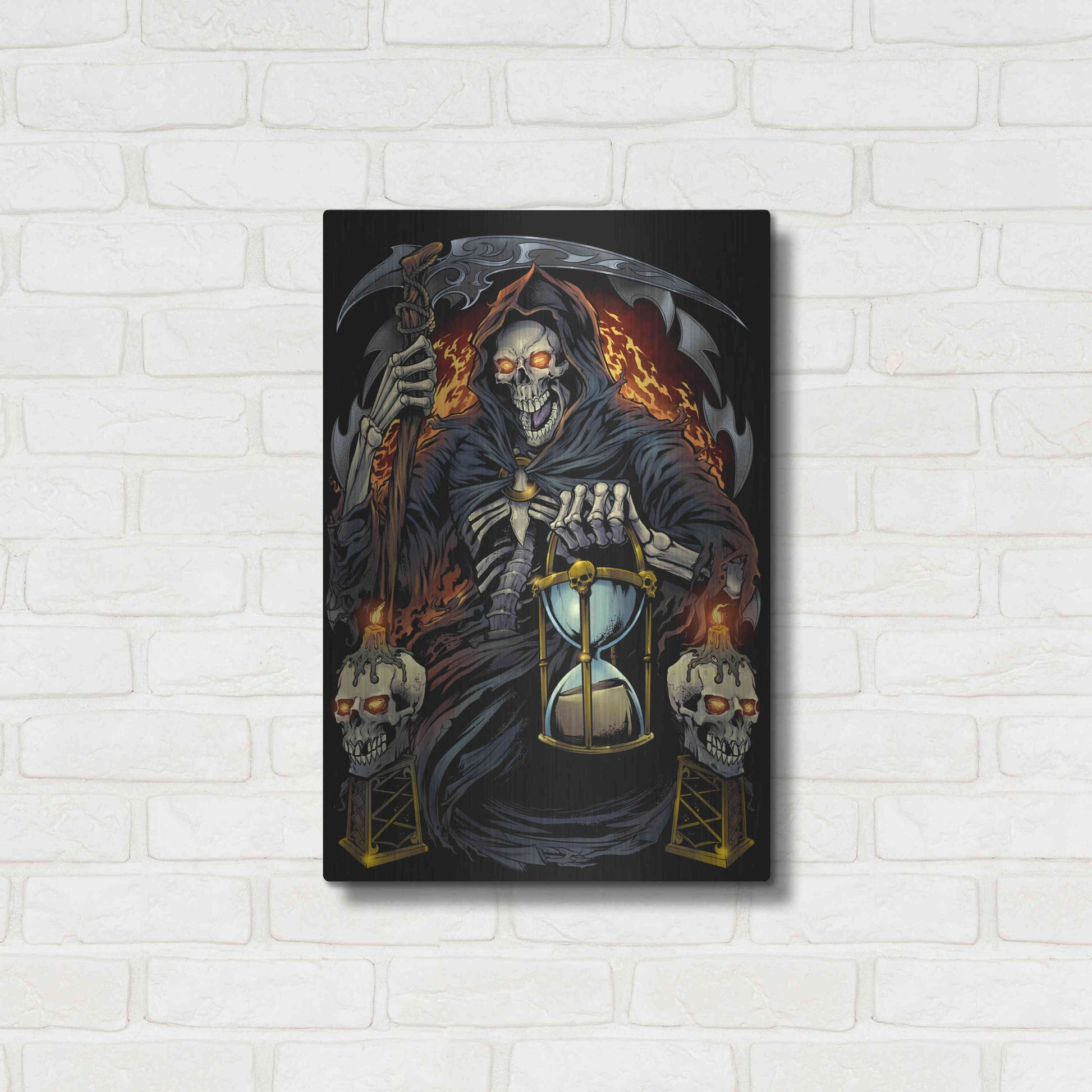 Luxe Metal Art 'Grim Reaper With Hourglass' by Flyland Designs, Metal Wall Art,16x24