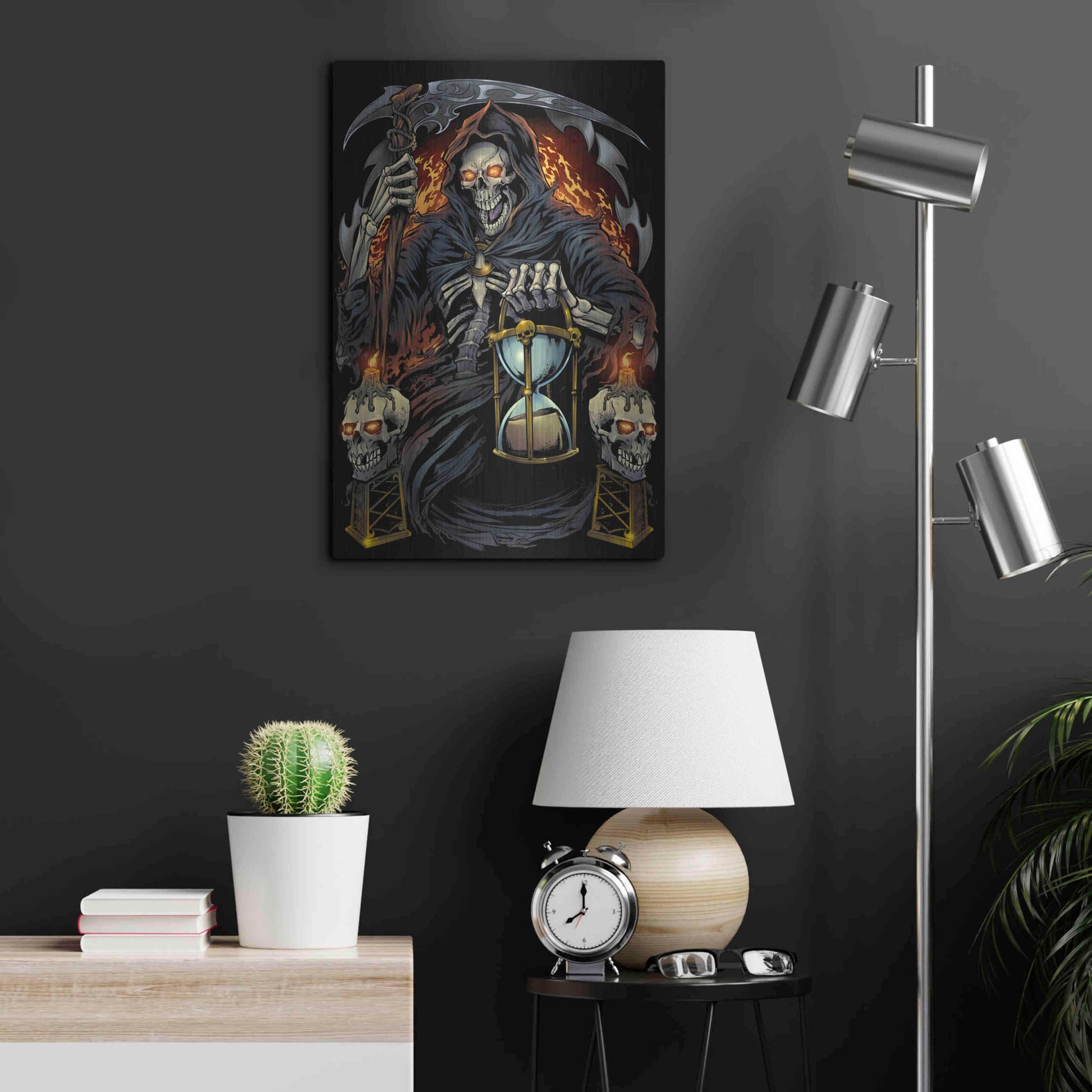 Luxe Metal Art 'Grim Reaper With Hourglass' by Flyland Designs, Metal Wall Art,16x24