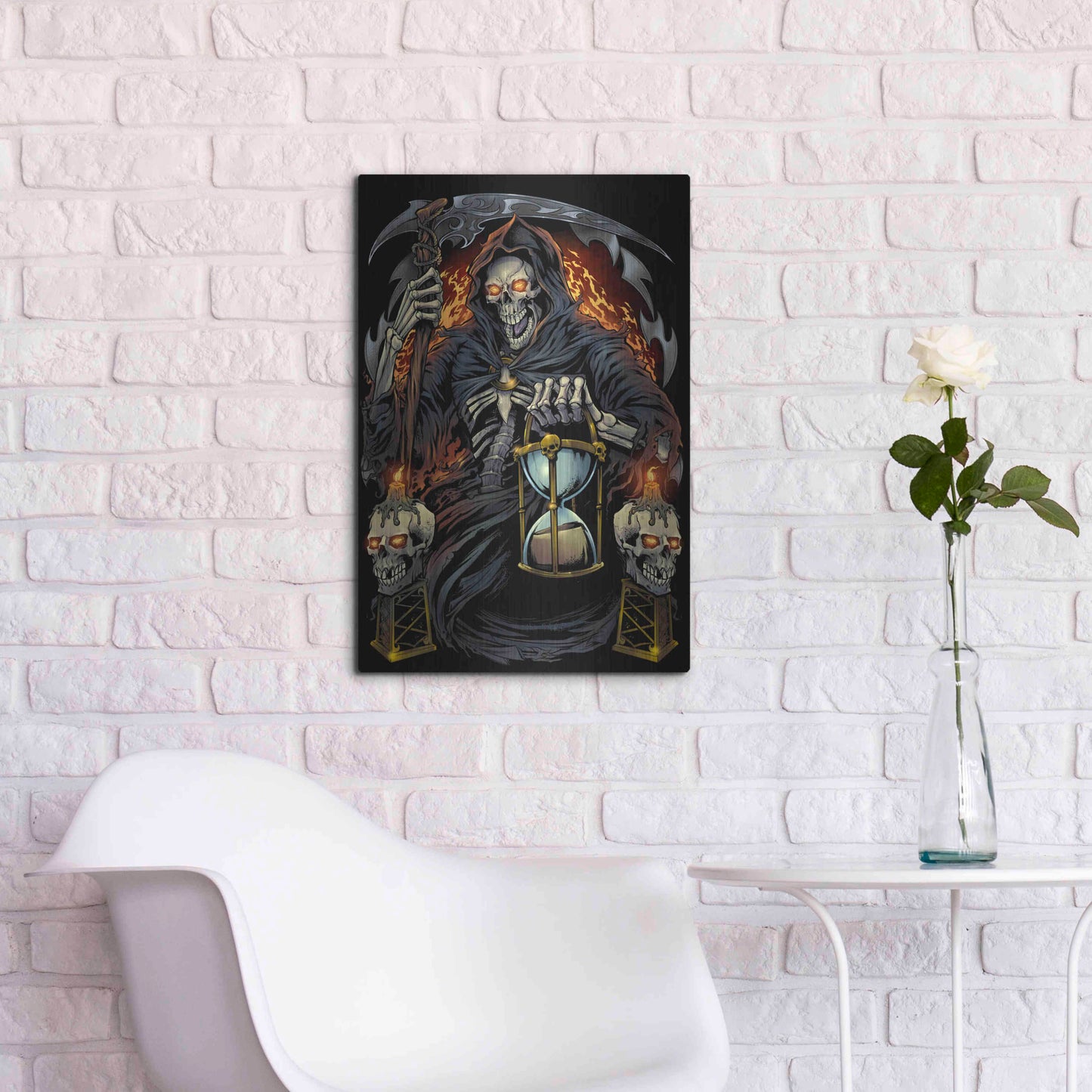 Luxe Metal Art 'Grim Reaper With Hourglass' by Flyland Designs, Metal Wall Art,16x24