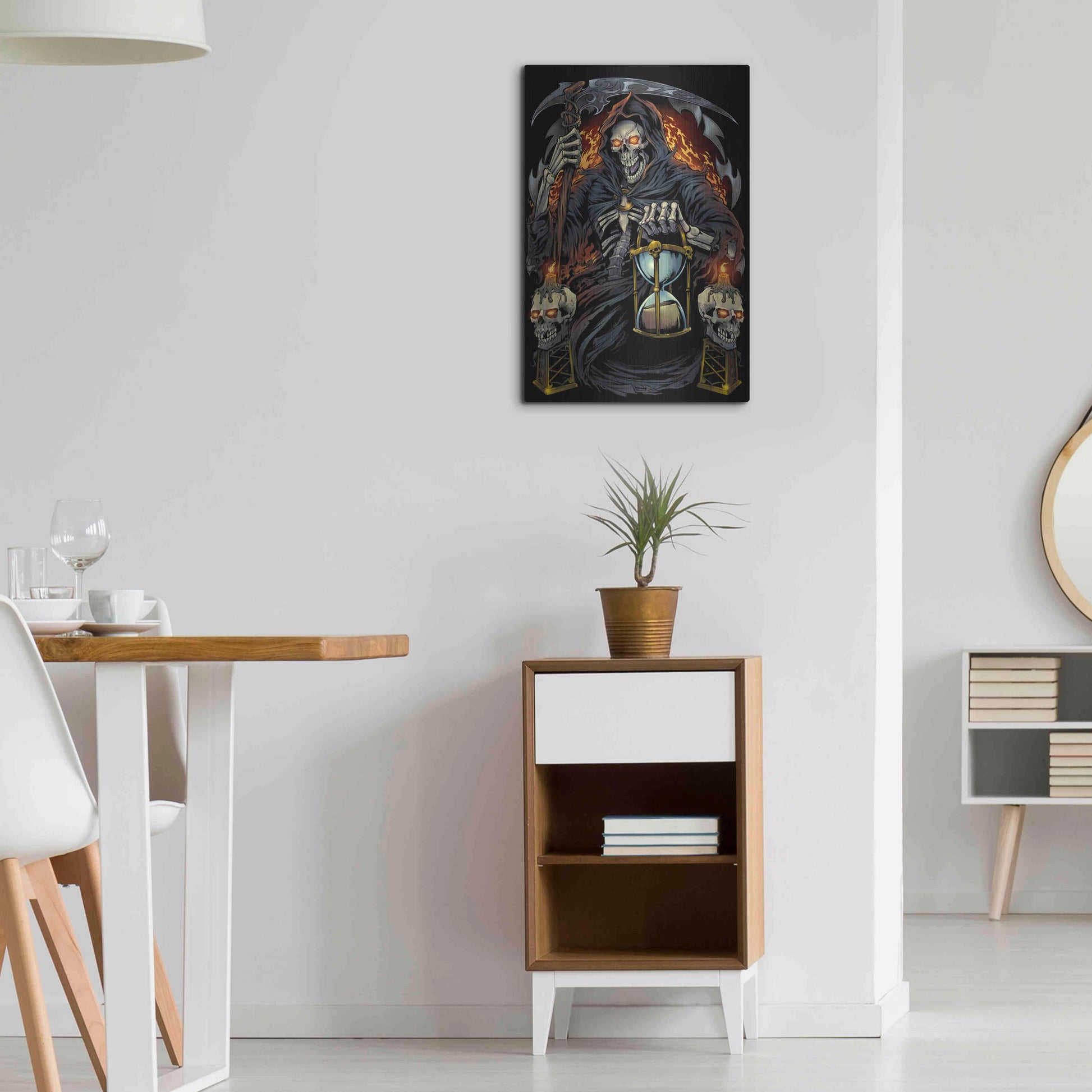 Luxe Metal Art 'Grim Reaper With Hourglass' by Flyland Designs, Metal Wall Art,16x24