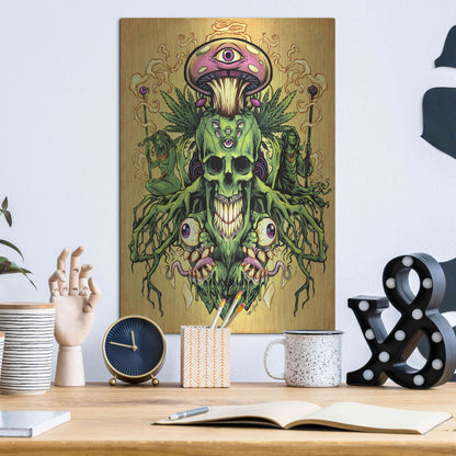 Luxe Metal Art 'Marijuana Skull and Mushrooms' by Flyland Designs, Metal Wall Art,12x16